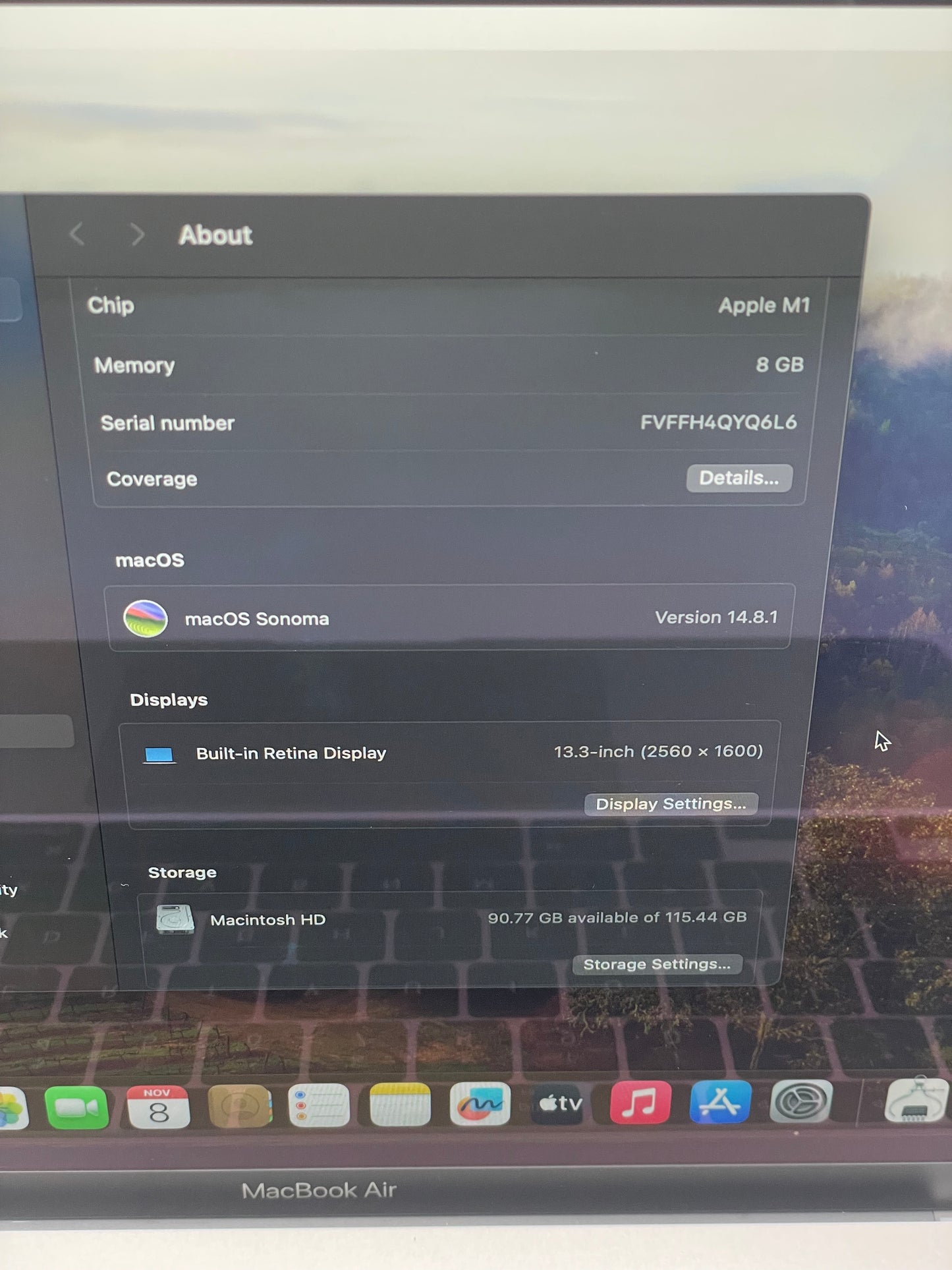 2020 Apple MacBook Air 13.3" M1 7C 8GB 128GB A2337 REMOTELY MANAGED