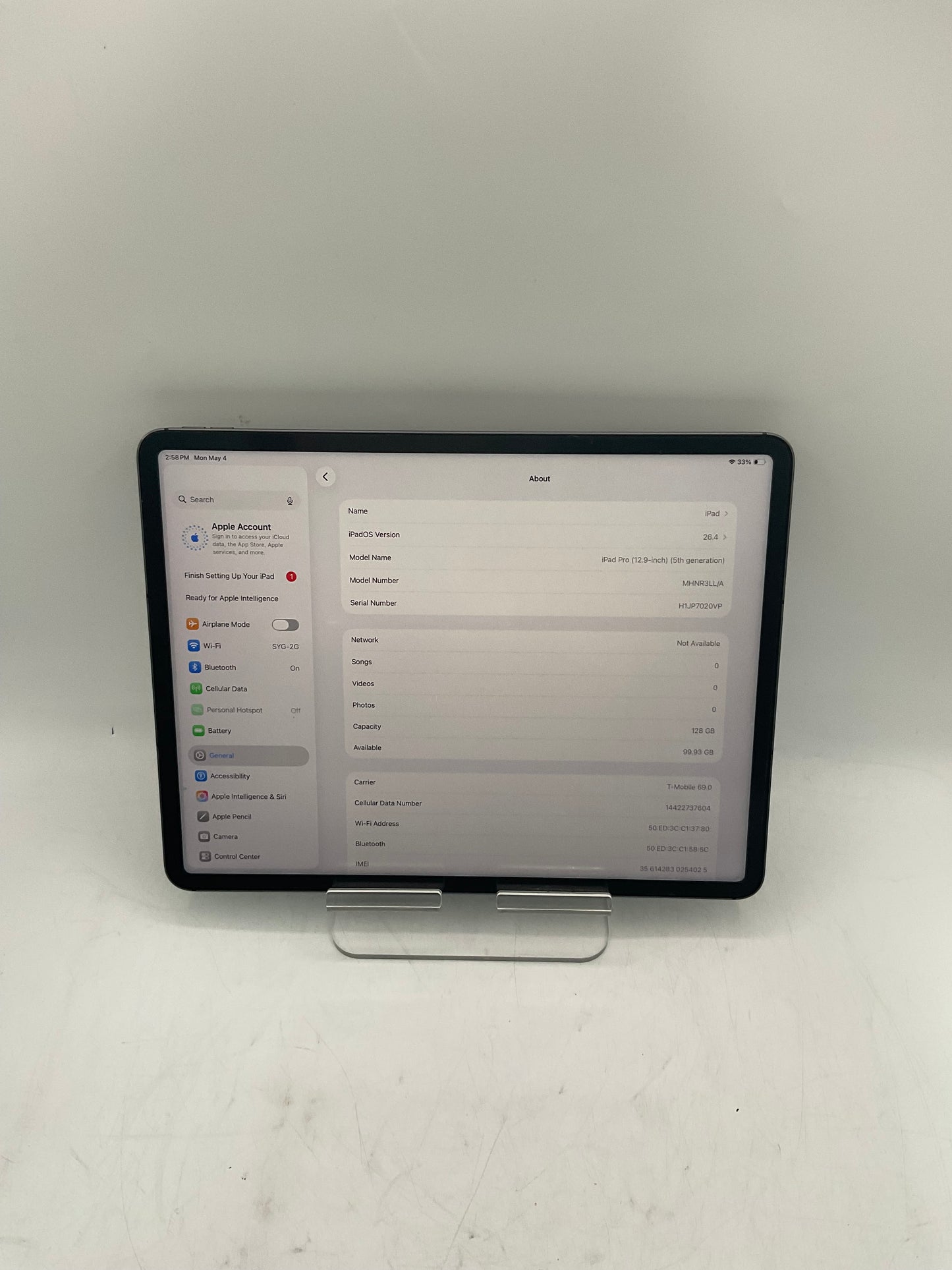 Unlocked Apple iPad Pro 12.9" 5th Gen MHNR3LL/A A2379 128GB WiFi + Cellular - Black
