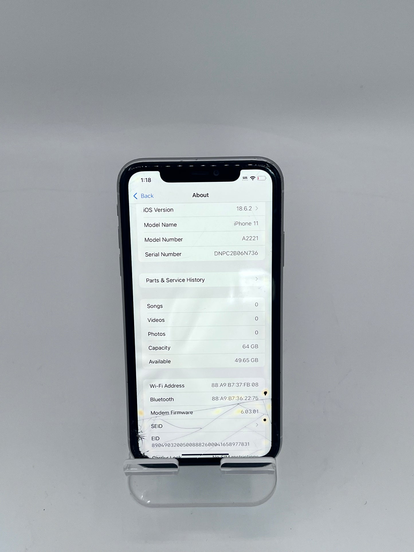 Unlocked Apple iPhone 11 64GB A2221 MWLU2ZD/A - White