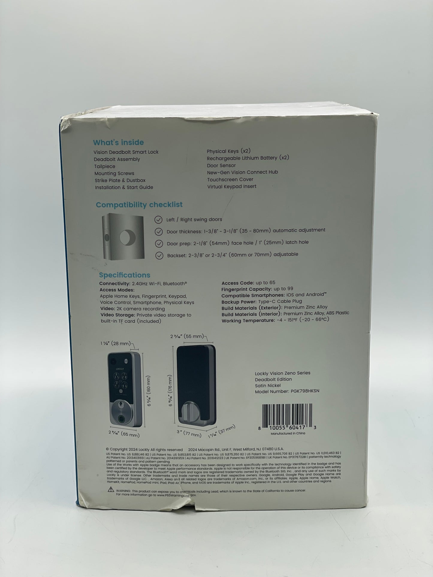 Lockly Vision Zeno Series Video Smart Lock Satin Nickel Free Shipping