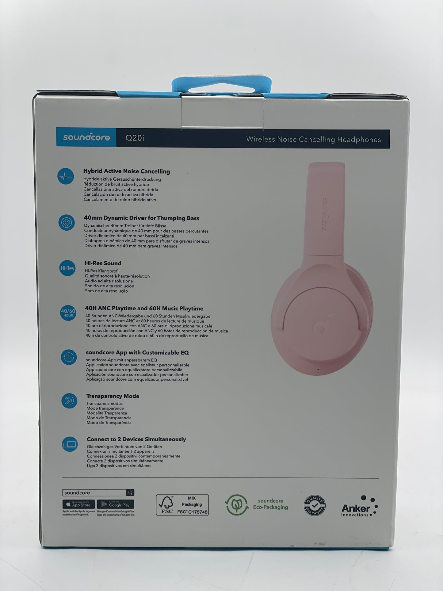 Soundcore by Anker Q20i Hybrid Active Noise Cancelling Headphones Pink