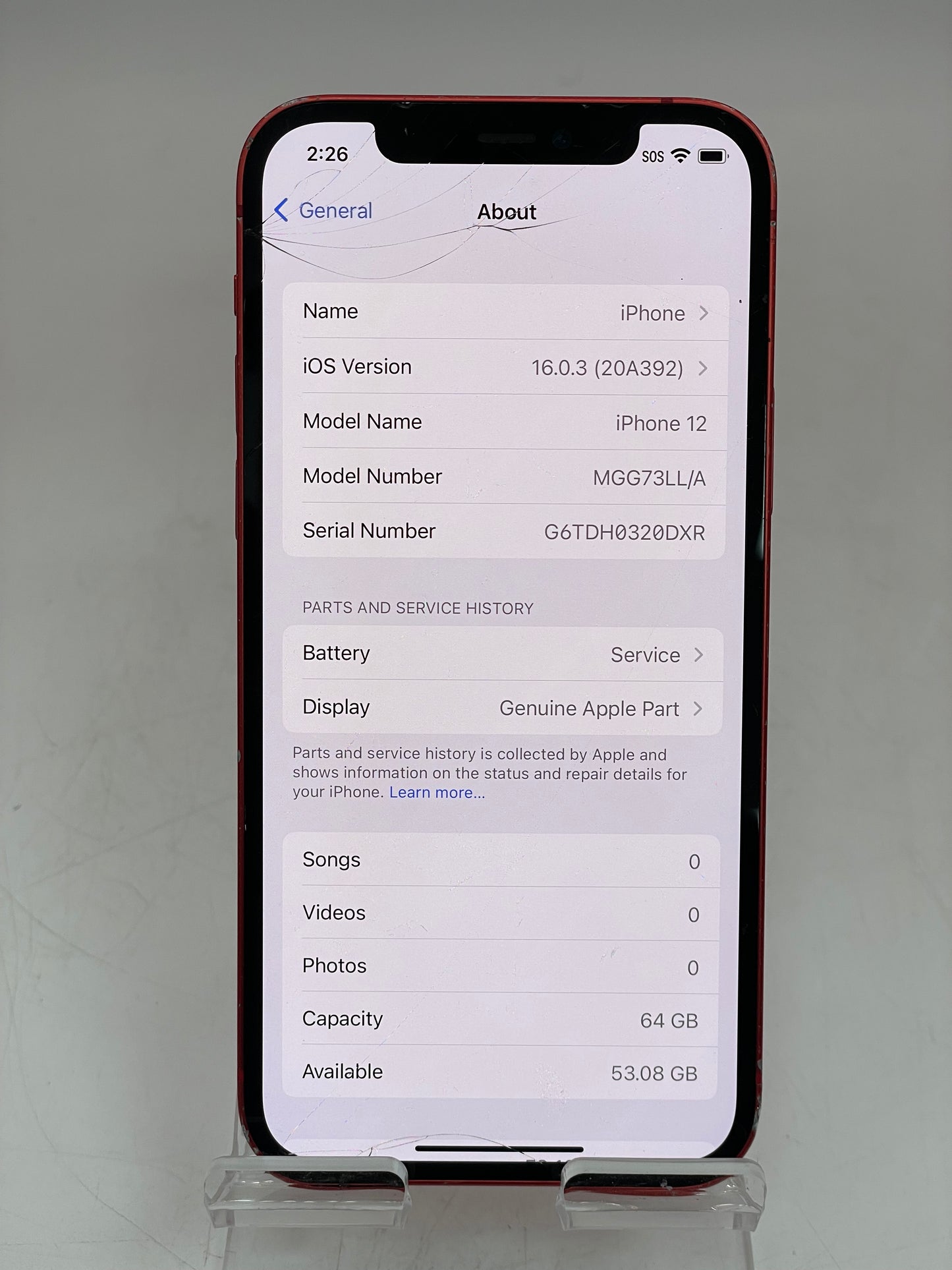 Unlocked Apple iPhone 12 Red 64GB A2172 MGG73LL/A READ