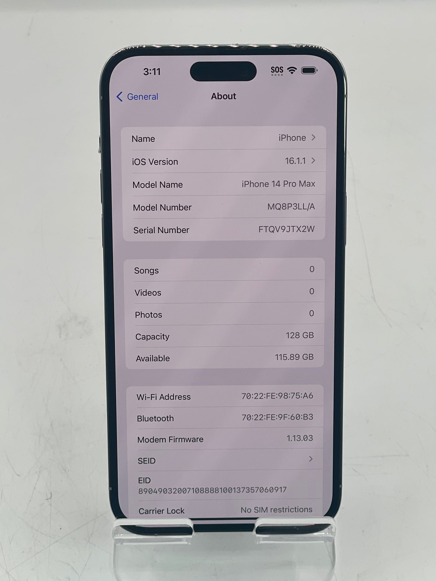 Apple iPhone 14 Pro Max (97% Batt) Factory Unlocked Silver 128GB