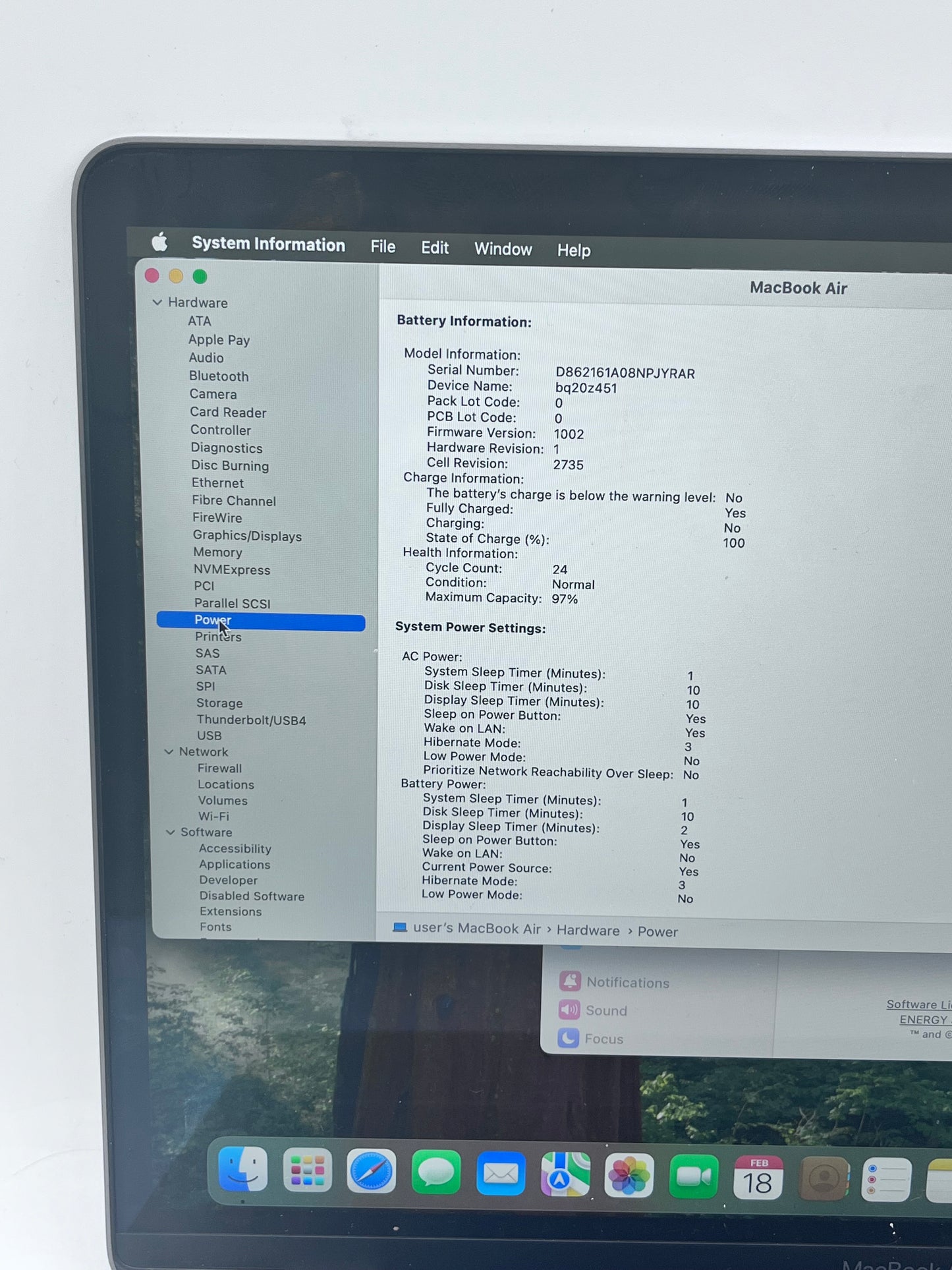 2020 Apple MacBook Air 13" M1 8GB 256GB A2337 MGN63LL/A Space Gray 24 Cycle Count
