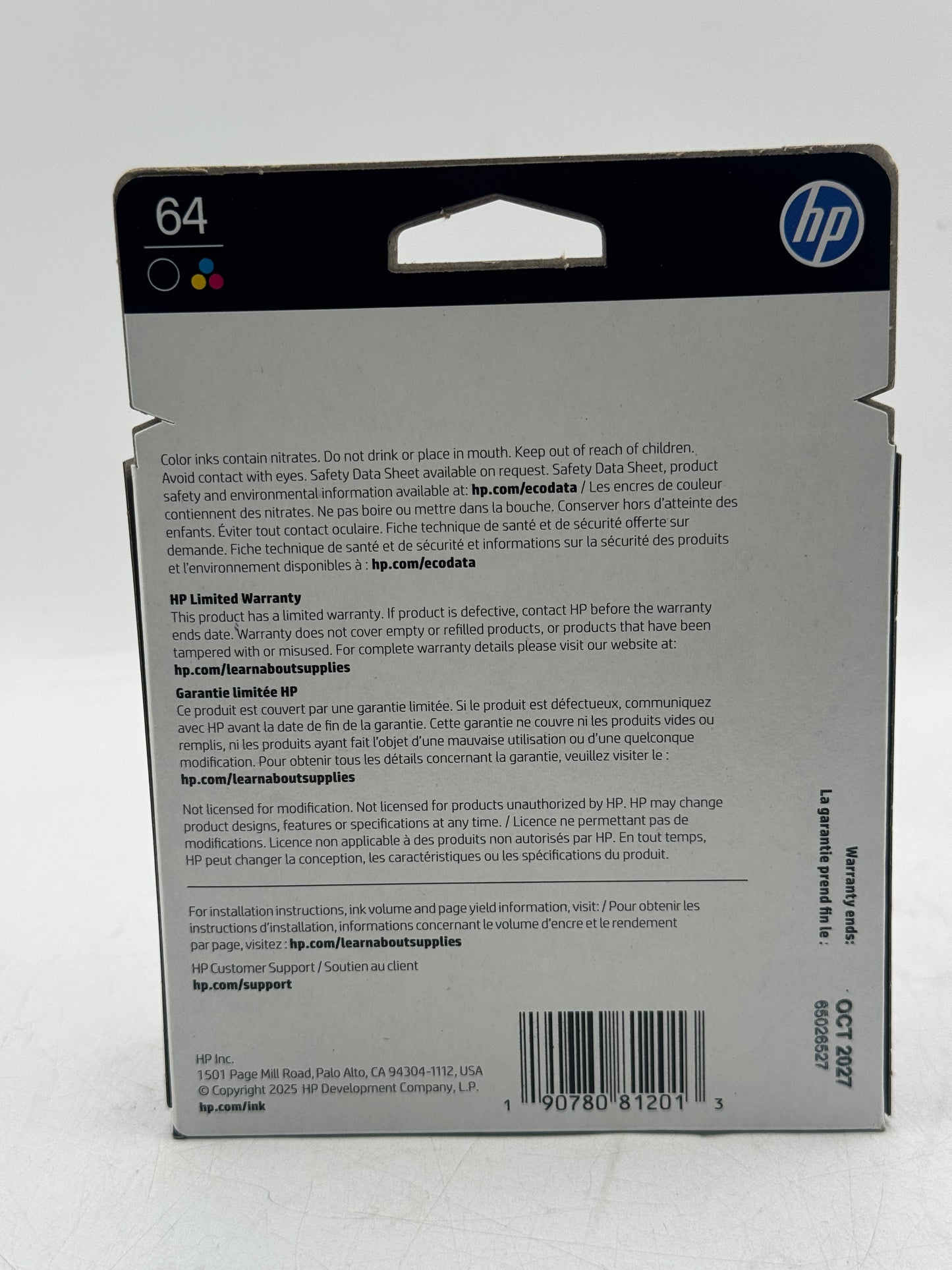 HP 64 2-Pack Black & Tri-Color Combo Ink Cartridges Genuine OEM EXP. OCT 2027