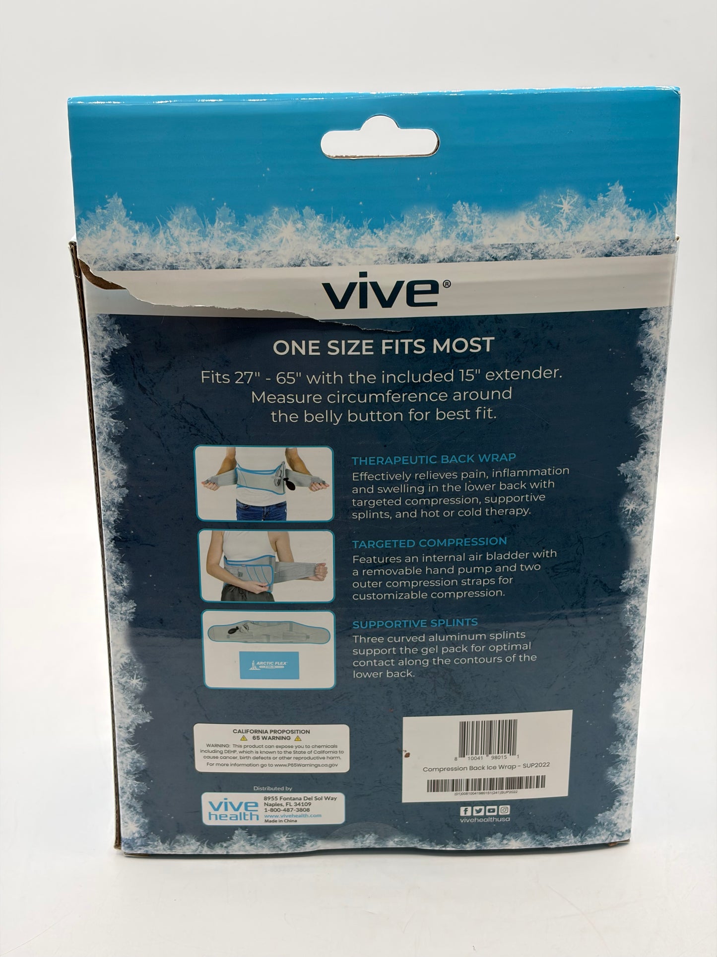 VIVE Compression Back Ice Wrap - Soothing Pain Relief - New
