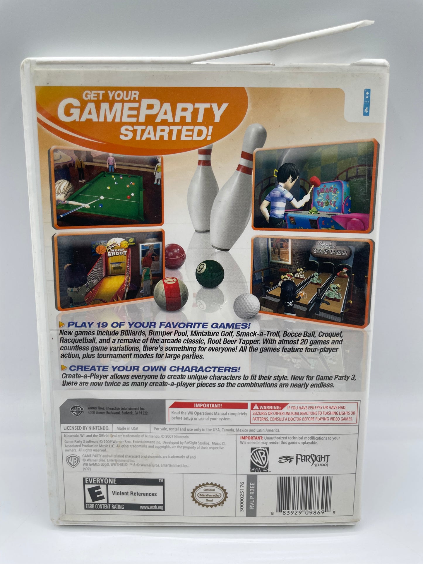 Nintendo Wii Game Party 3 Warner Bros. Sports Simulation Video Game
