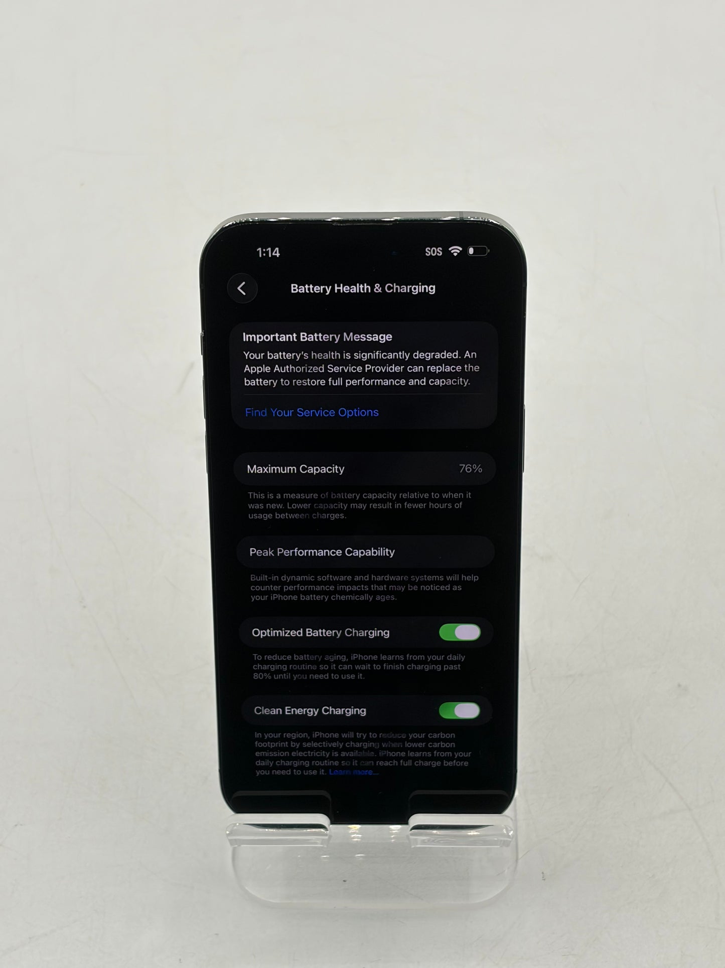 Unlocked Apple iPhone 14 Pro Max 256GB A2651 MQ8W3LL/A - Black Service Battery