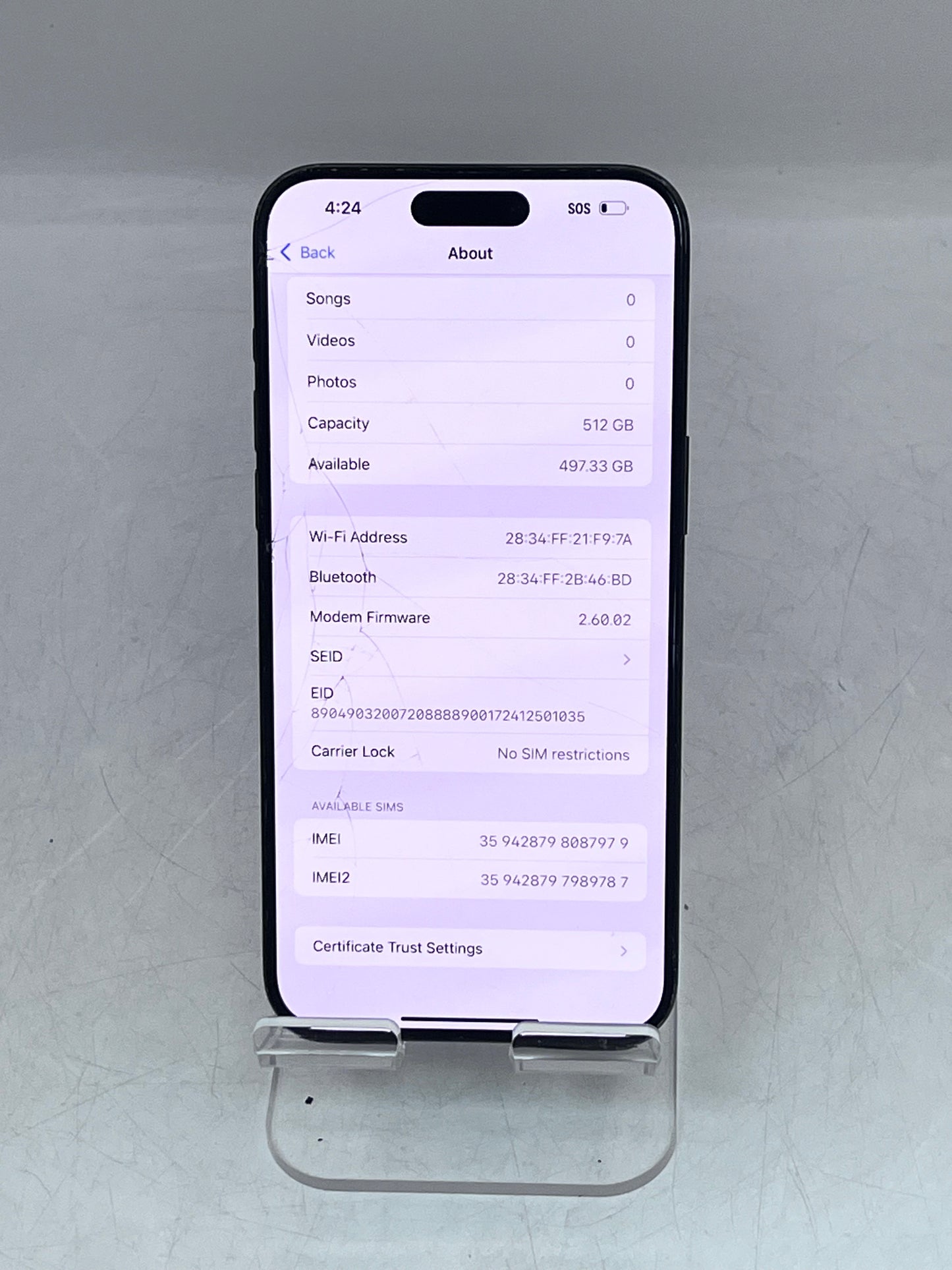 Apple iPhone 15 Pro Max A2849 MU6ELL/A 512GB Blue Broken Unlocked