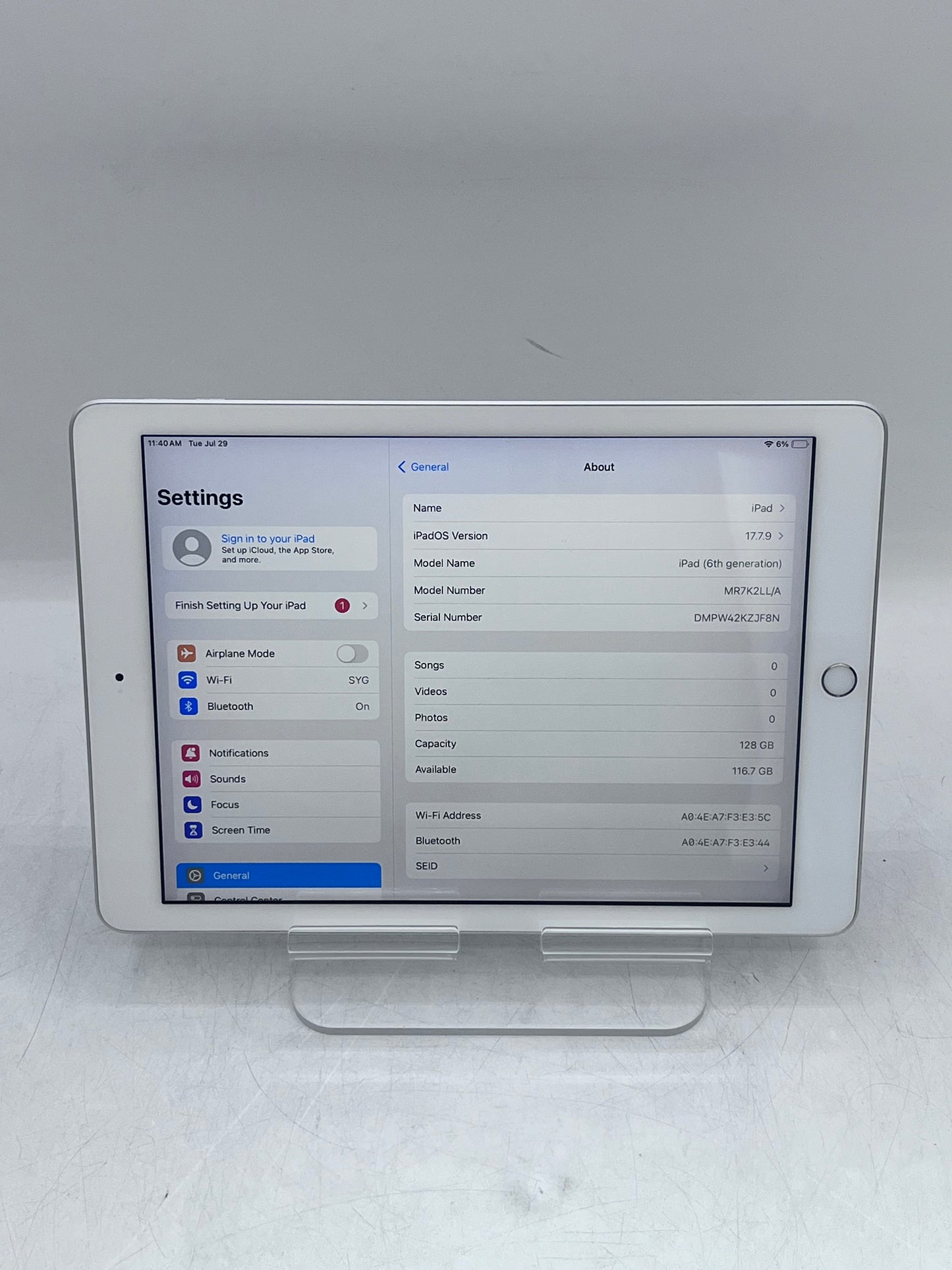 Apple iPad 6th Gen A1893 MR7K2LL/A 128GB Wi-Fi - Silver