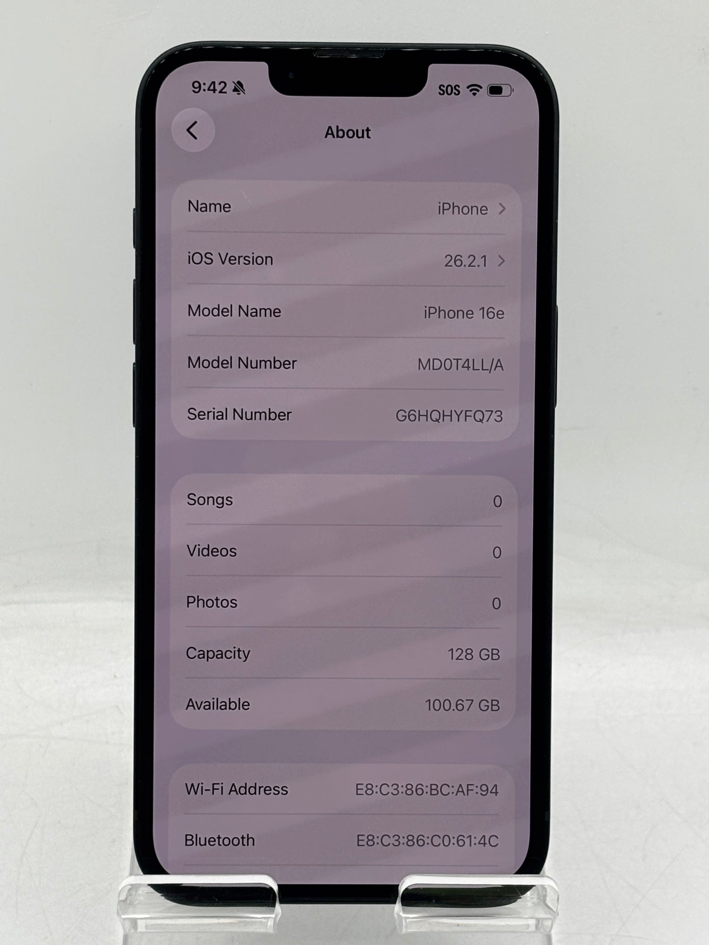 T-Mobile Apple iPhone 16e 128GB A3212 MD0T4LL/A Black Battery Health 100%
