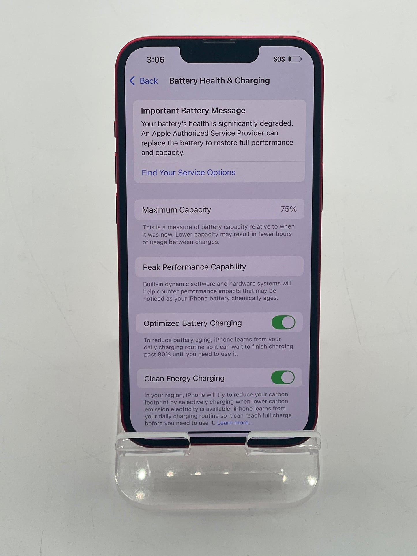 Unlocked Apple iPhone 14 6.1” 128GB Red A2649 MPV73LL/A 75% Battery