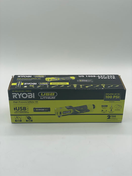 Ryobi FVIF51 USB Lithium Cordless High Pressure Portable Inflator Kit D112