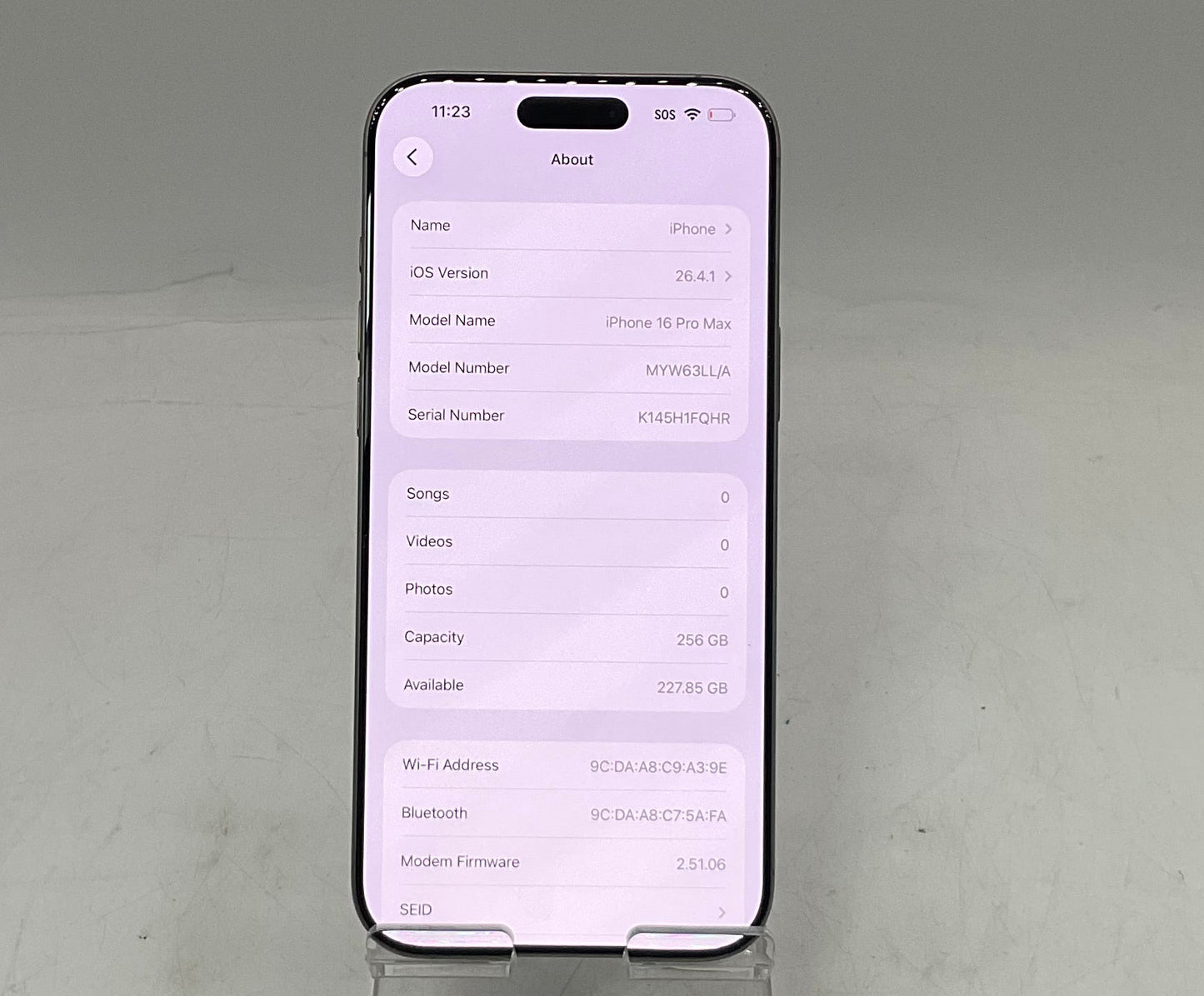Unlocked Apple iPhone 16 Pro Max A3084 MYW63LL/A 256GB Natural Titanium 93% Battery Health