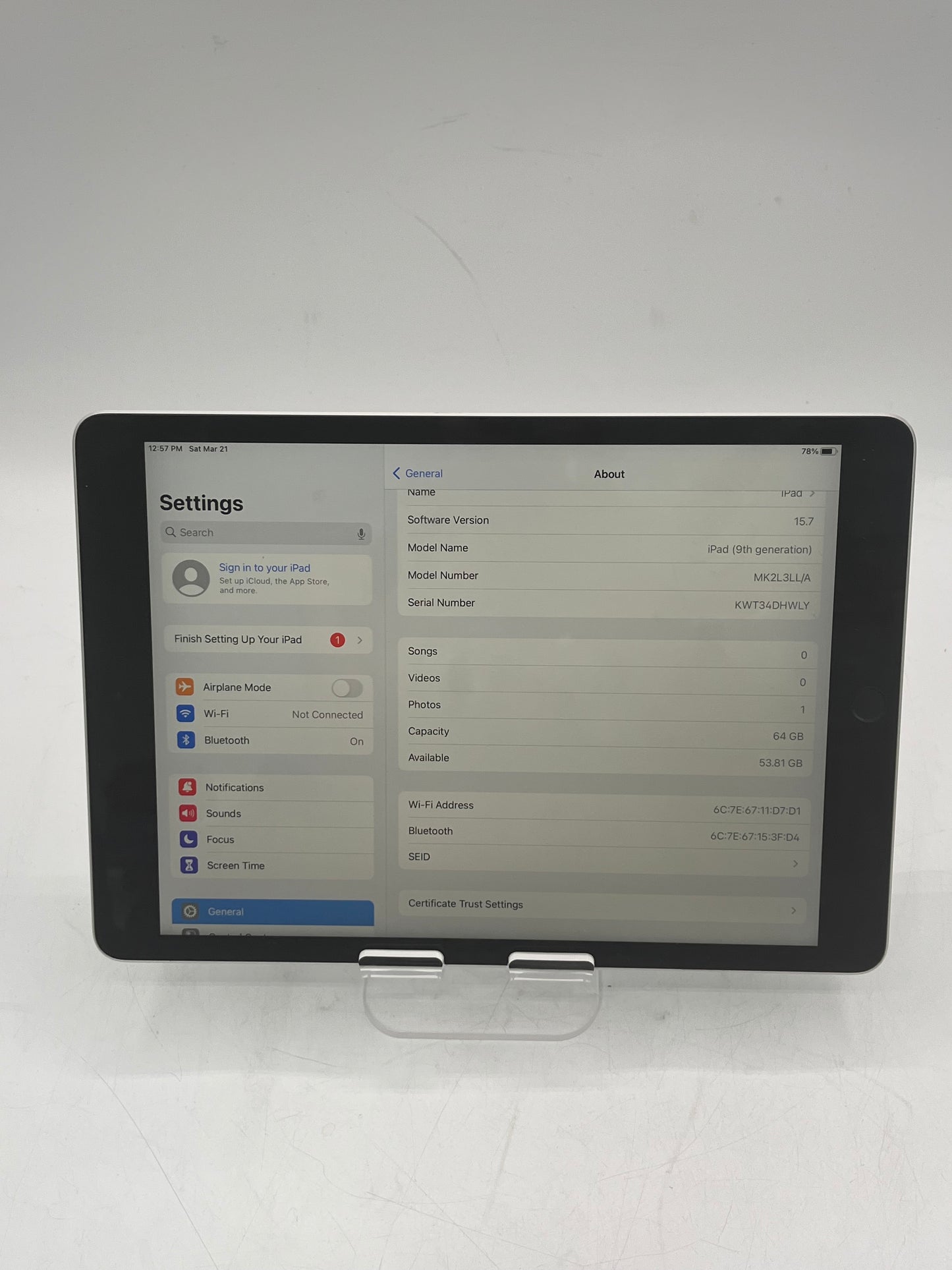 Apple iPad (9th Gen) A2602 MK2L3LL/A (2021) 64GB  - Space Gray
