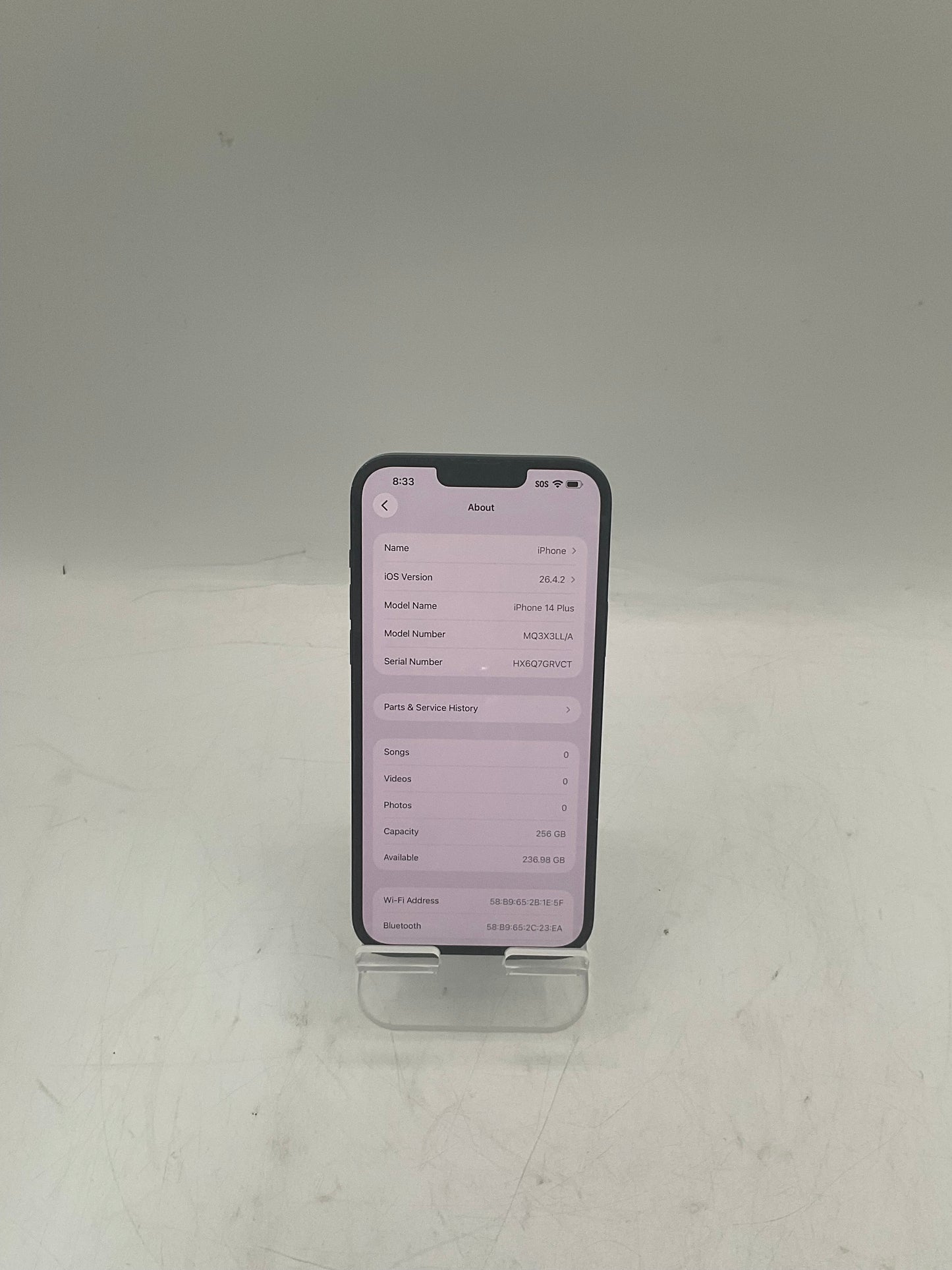 Unlocked Apple iPhone 14 Plus mq3x3ll/a a2632  128GB Black SERVICE BATT