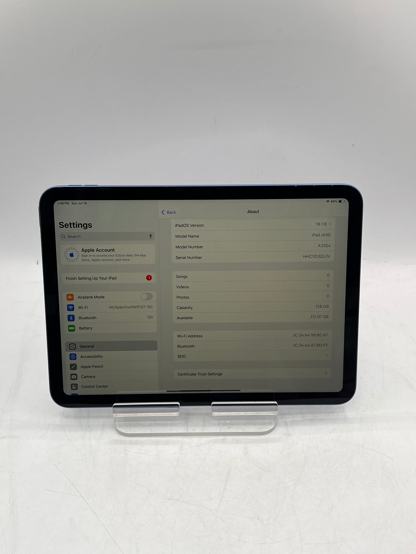 2025 Apple iPad A16 A3354 MD4A4LL/A 128GB Wi-Fi Only Tablet - Blue