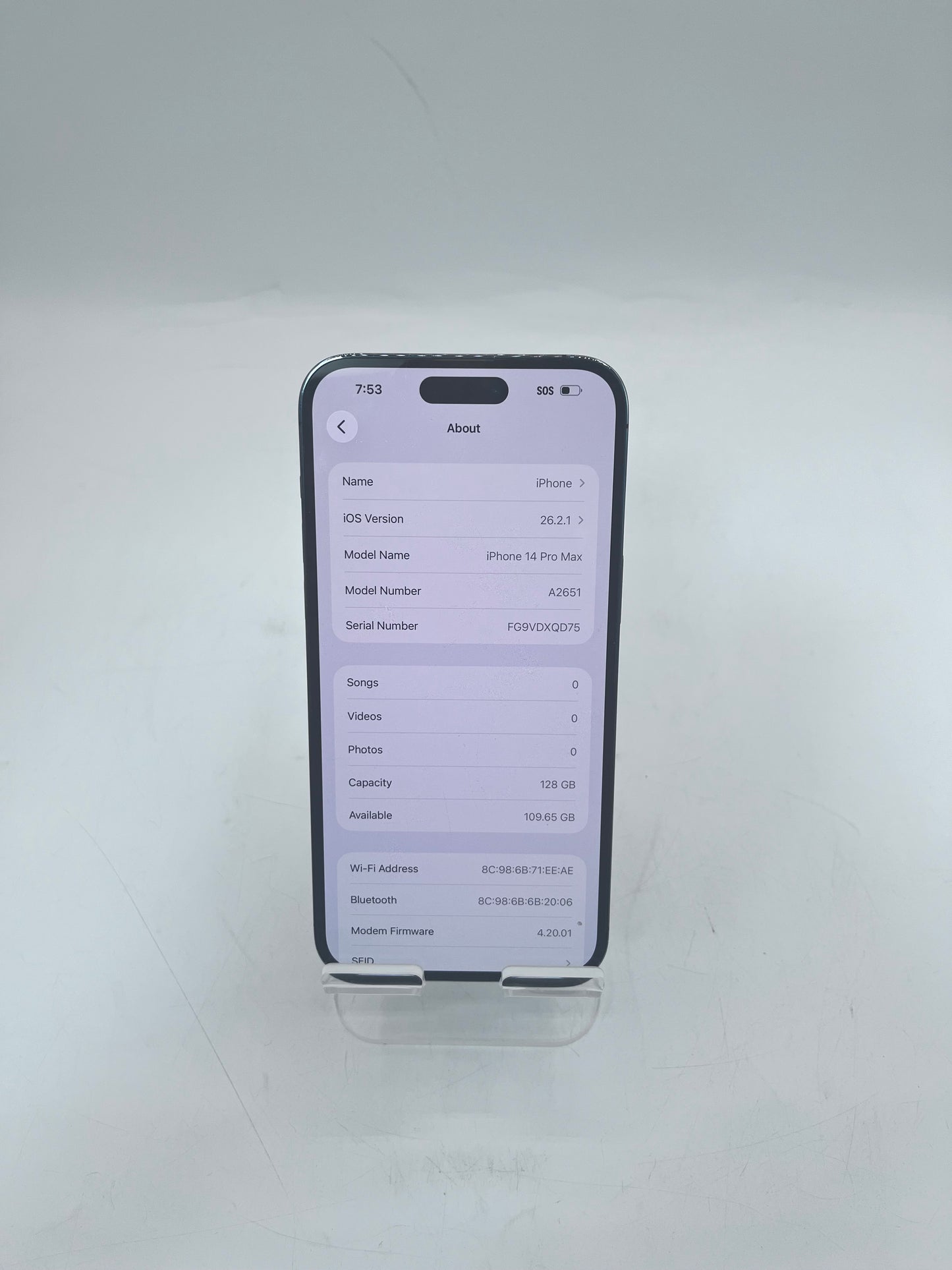 Unlocked Apple iPhone 14 Pro Max A2651 MQ8R3LL/A 128GB Purple CRACKED BACK