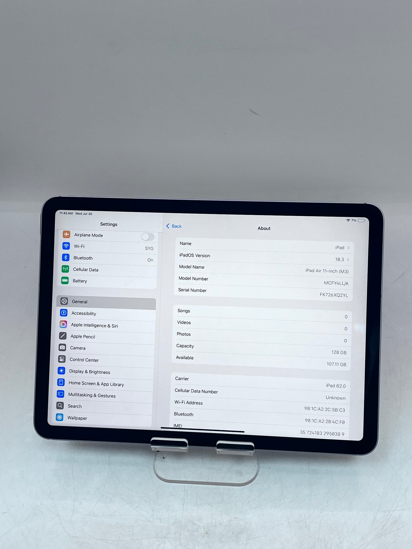 Unlocked Apple iPad Air M3 128GB A3267 MCJ44LL/A - Purple