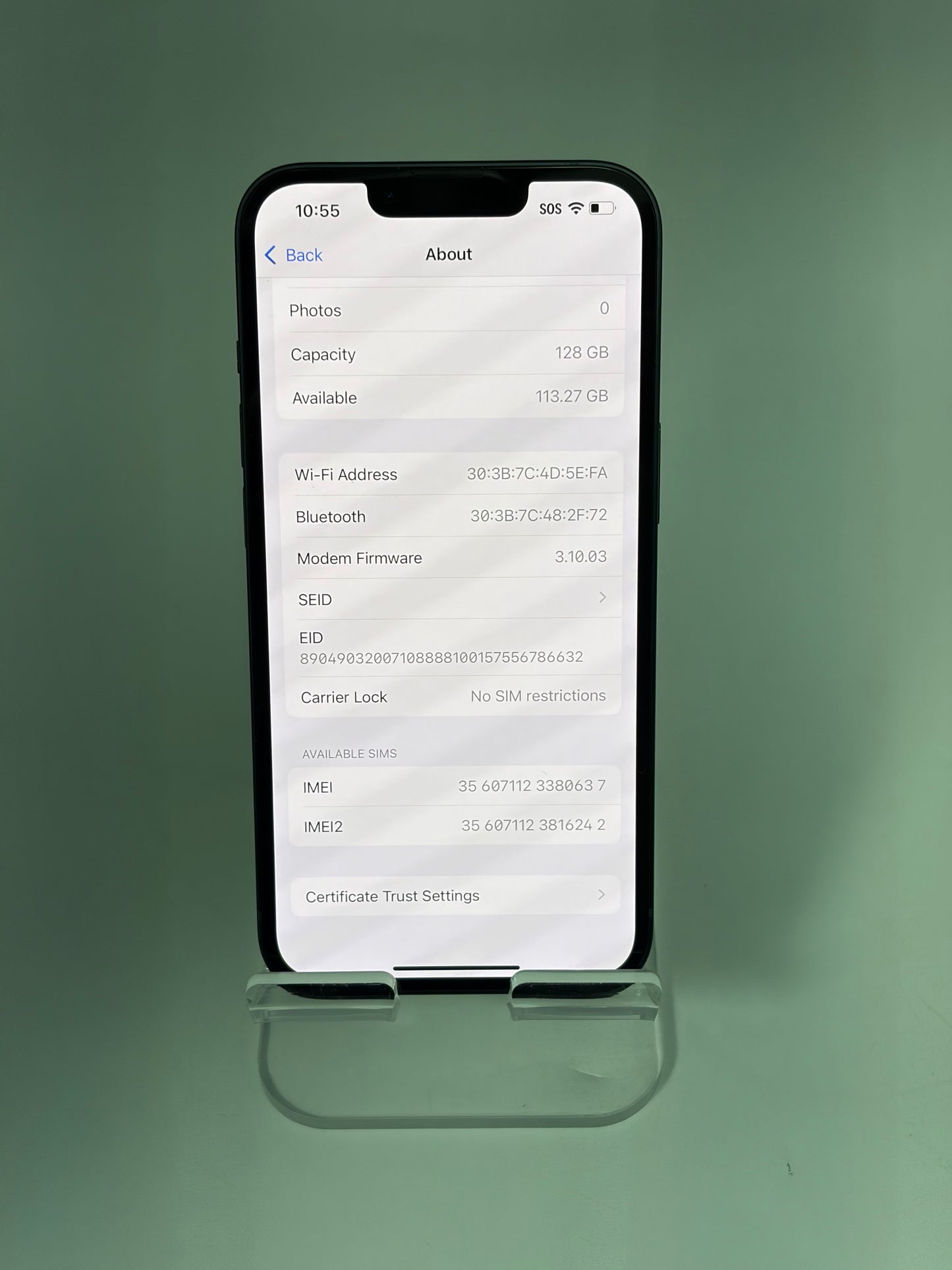 Unlocked Apple iPhone 14 128GB - A2649 MPUA3LL/A Midnight 100% Battery Near Mint