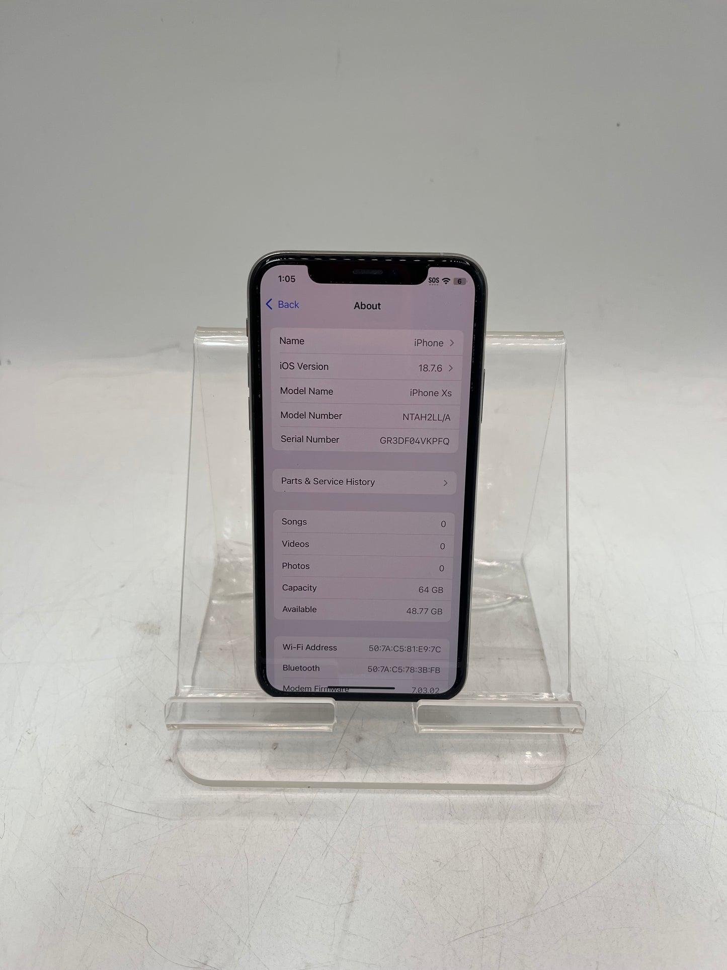 Unlocked Apple iPhone XS NTAH2LL/A A1920  64GB Silver BAD BATT