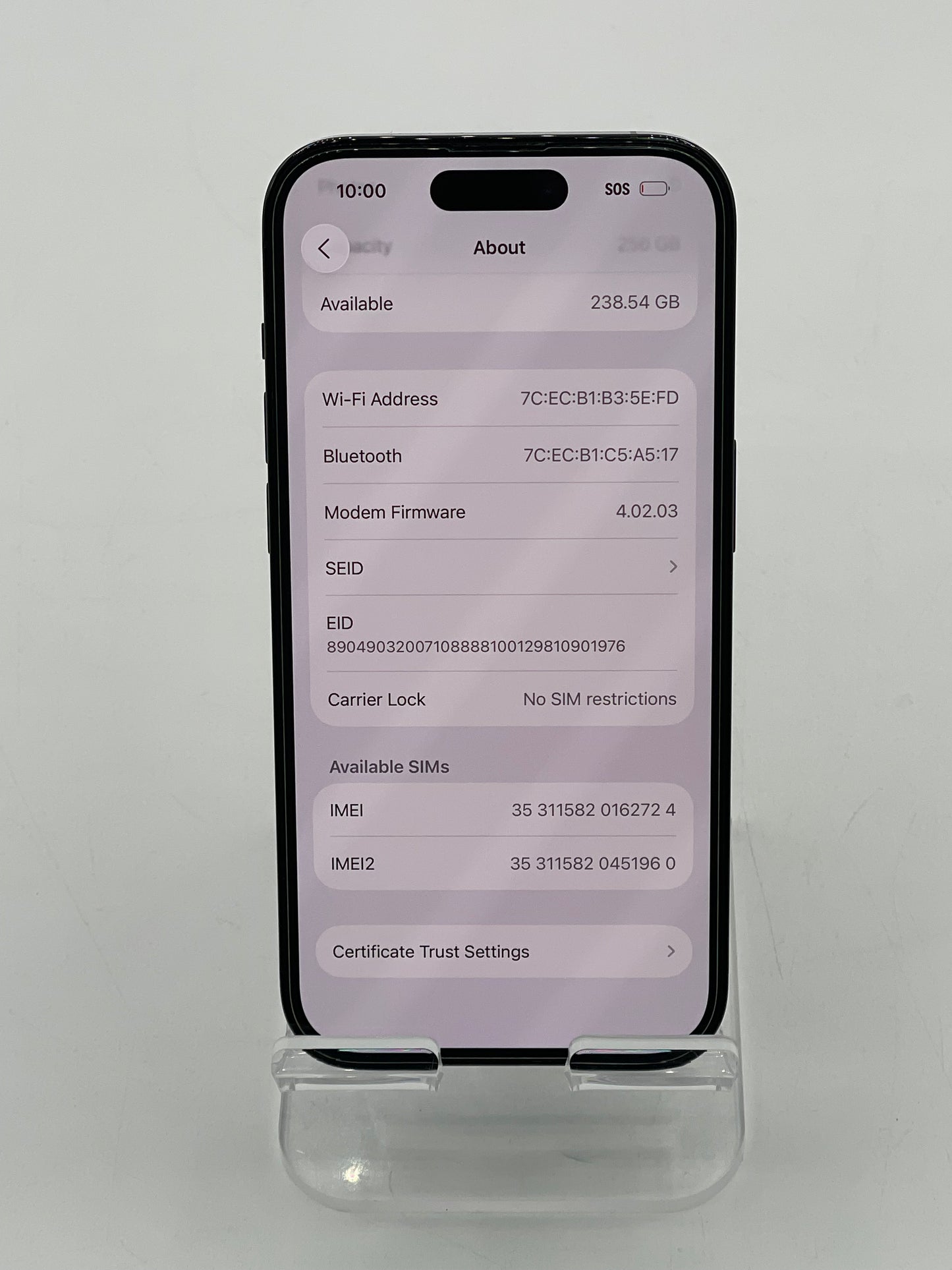 Unlocked Apple iPhone 14 Pro 6.1" 256GB A2650 MQ0N3LL/A Service Battery - Back