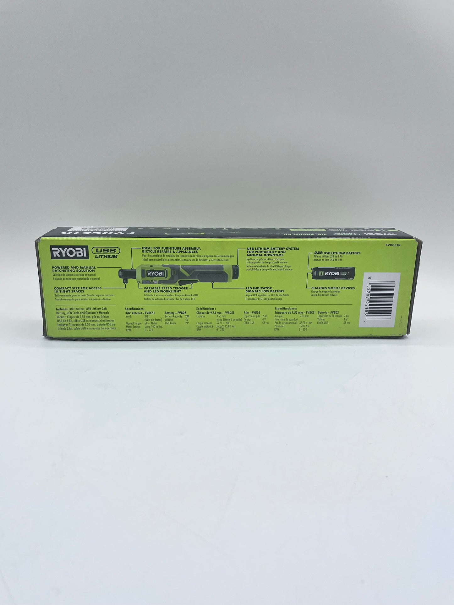 Ryobi 3/8 Ratchet FVRC51 4V with 2x 2Ah USB Lithium Battery - Black