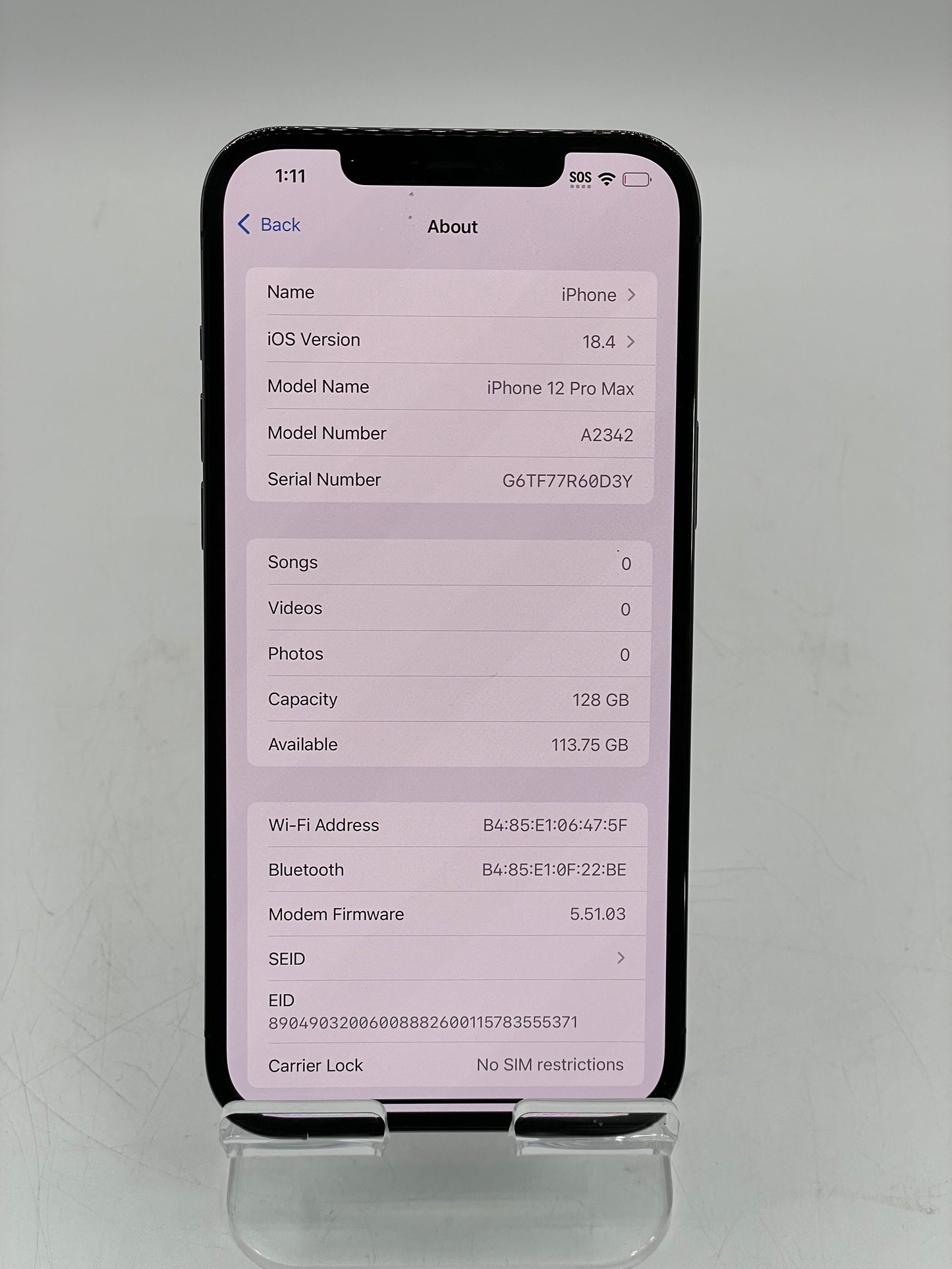 Unlocked Apple iPhone 12 Pro Max 128 GB Graphite 88% Battery READ