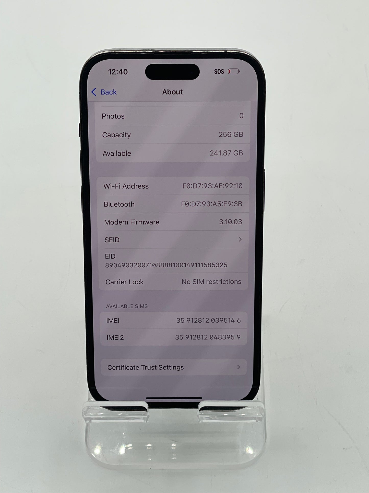 Unlocked Apple iPhone 14 Pro 256GB Black A2650 MQ0N3LL/A Cracked 100% Battery