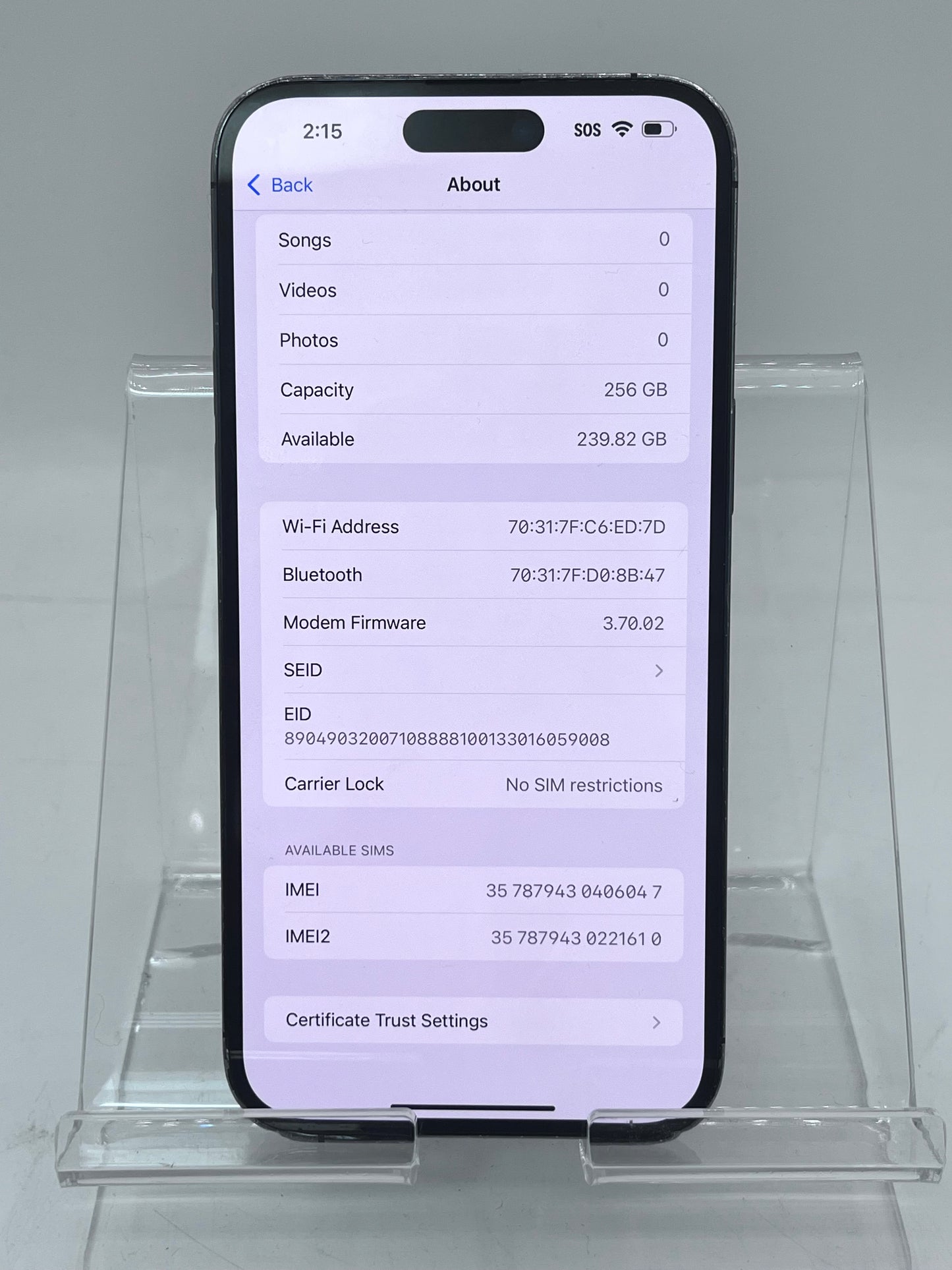 Unlocked Apple iPhone 14 Pro Max 6.7" 256GB MQ8W3LL/A A2651 Purple