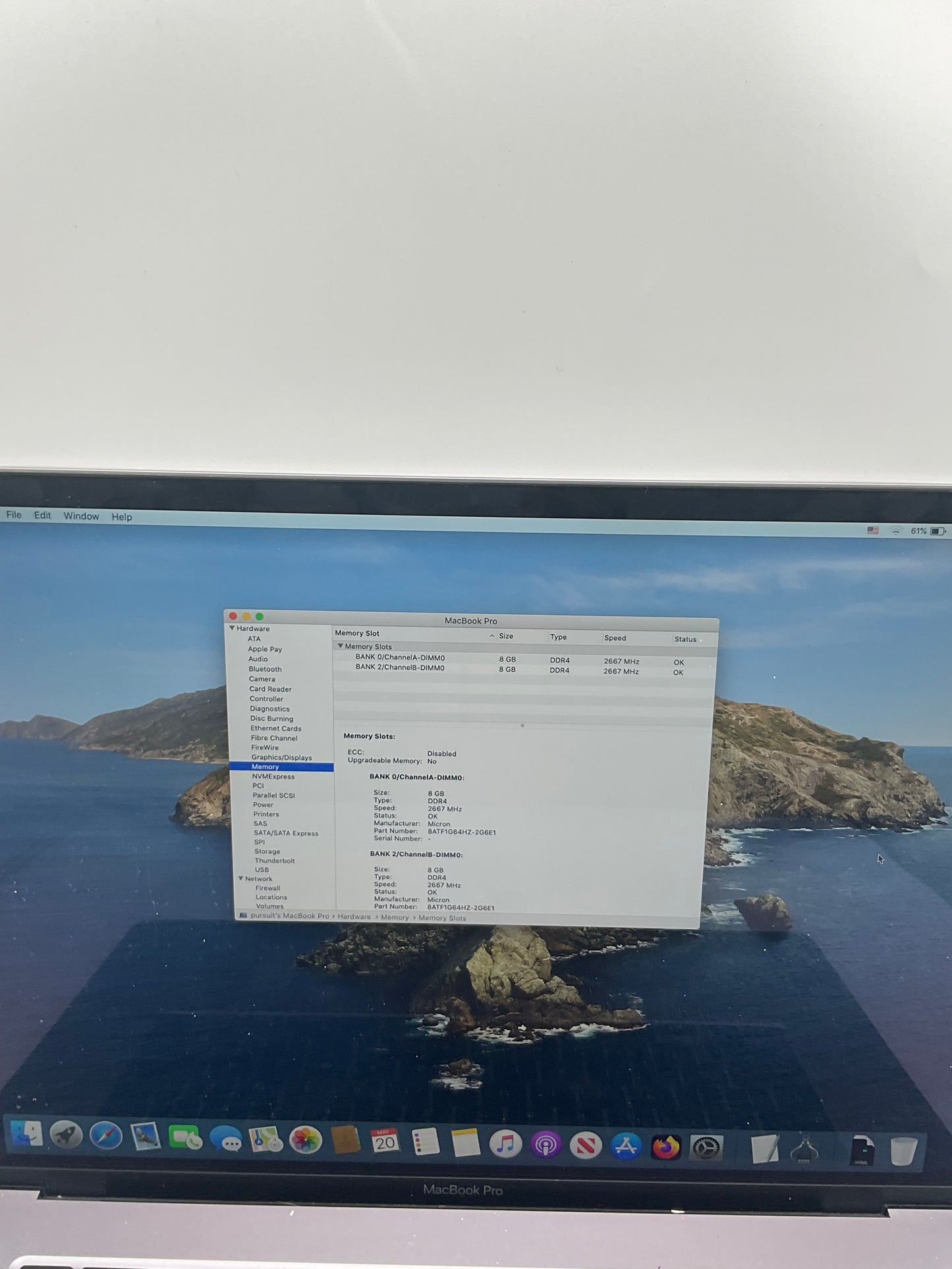 2019 Apple MacBook Pro 16" A2141 2.3GHz Core i9 16GB RAM 512GB SSD Silver