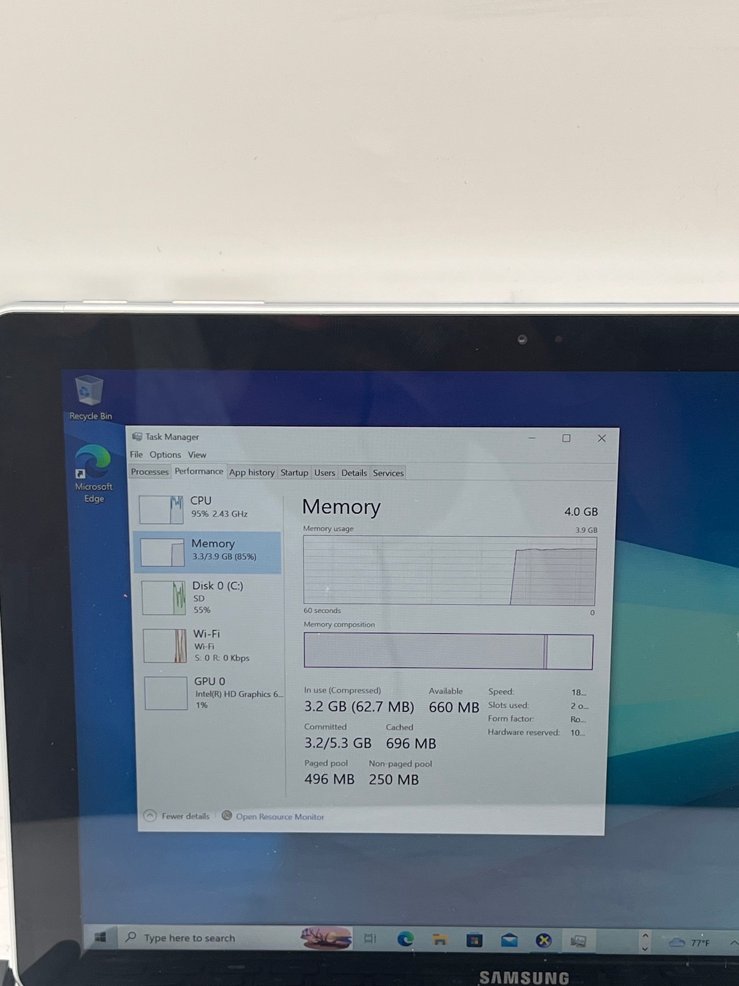 SAMSUNG GALAXY BOOK SM-W620 10.6" FHD TOUCH M3-7Y30 4GB 64GB W/ Pen and keyboard case