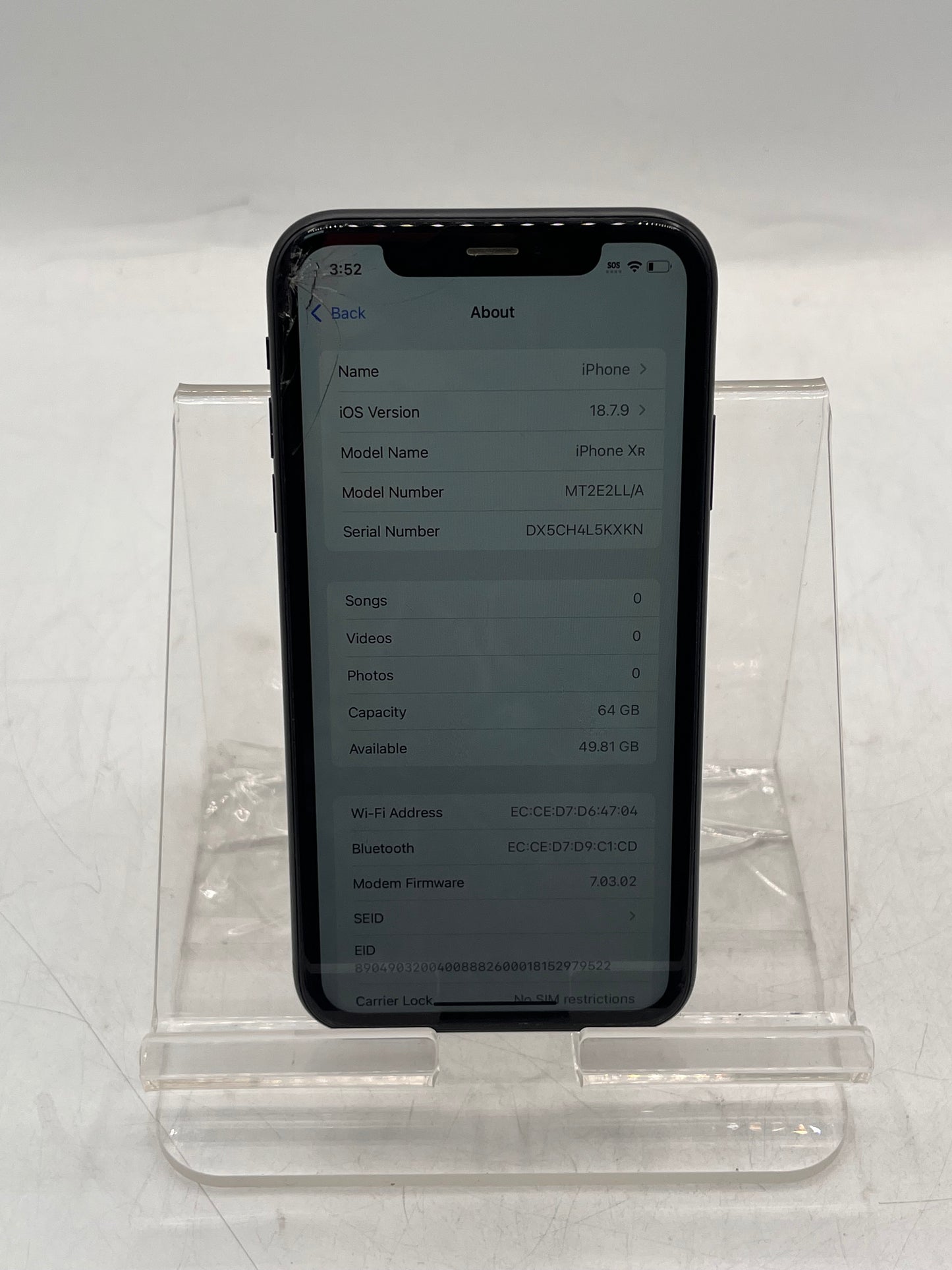 Unlocked Apple iPhone XR 64GB MT2E2LL/A A1984 Black