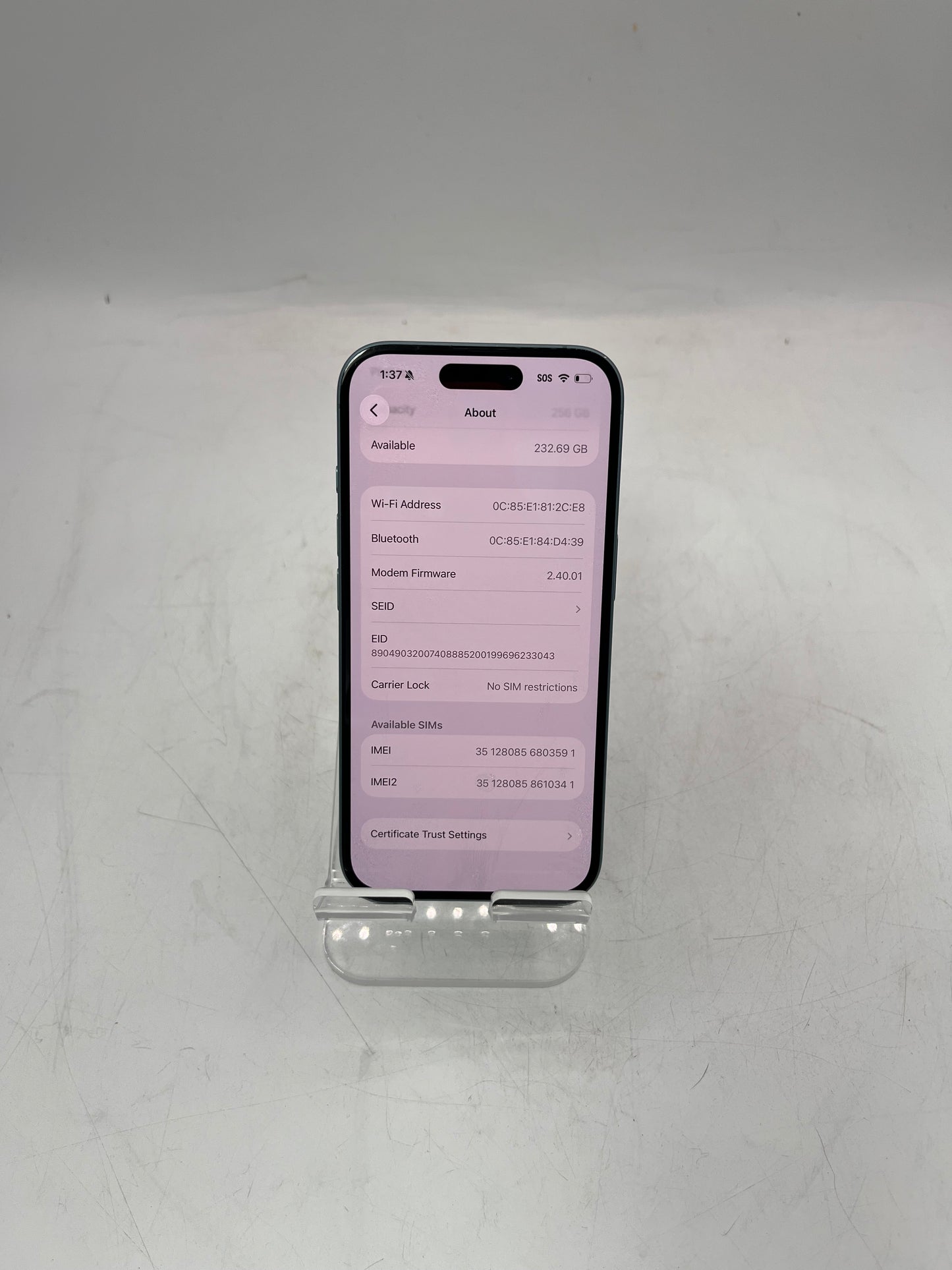 Unlocked Apple iPhone 16 256GB A3081 MYD23LL/A 92% Battery Health