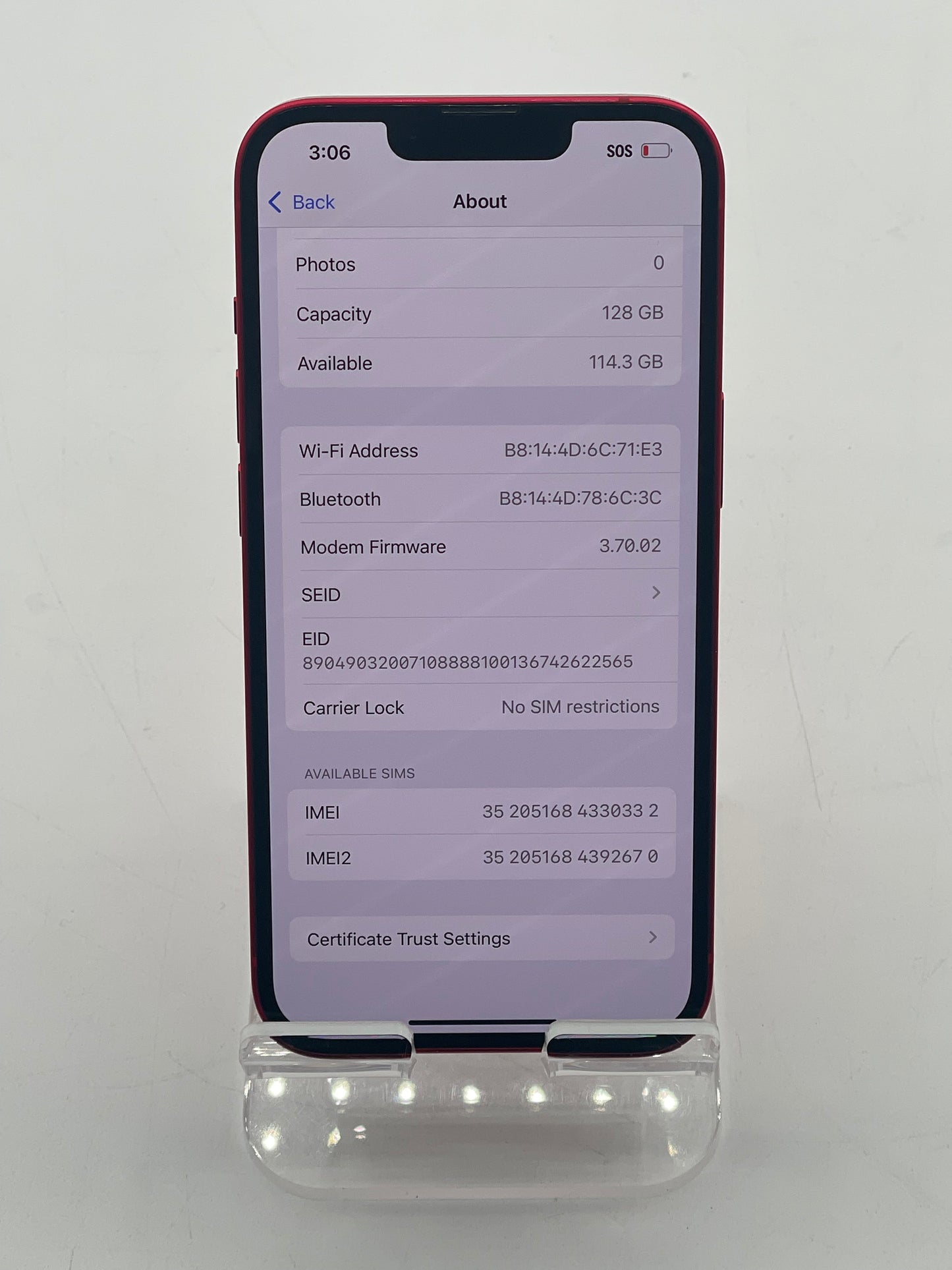 Unlocked Apple iPhone 14 6.1” 128GB Red A2649 MPV73LL/A 75% Battery