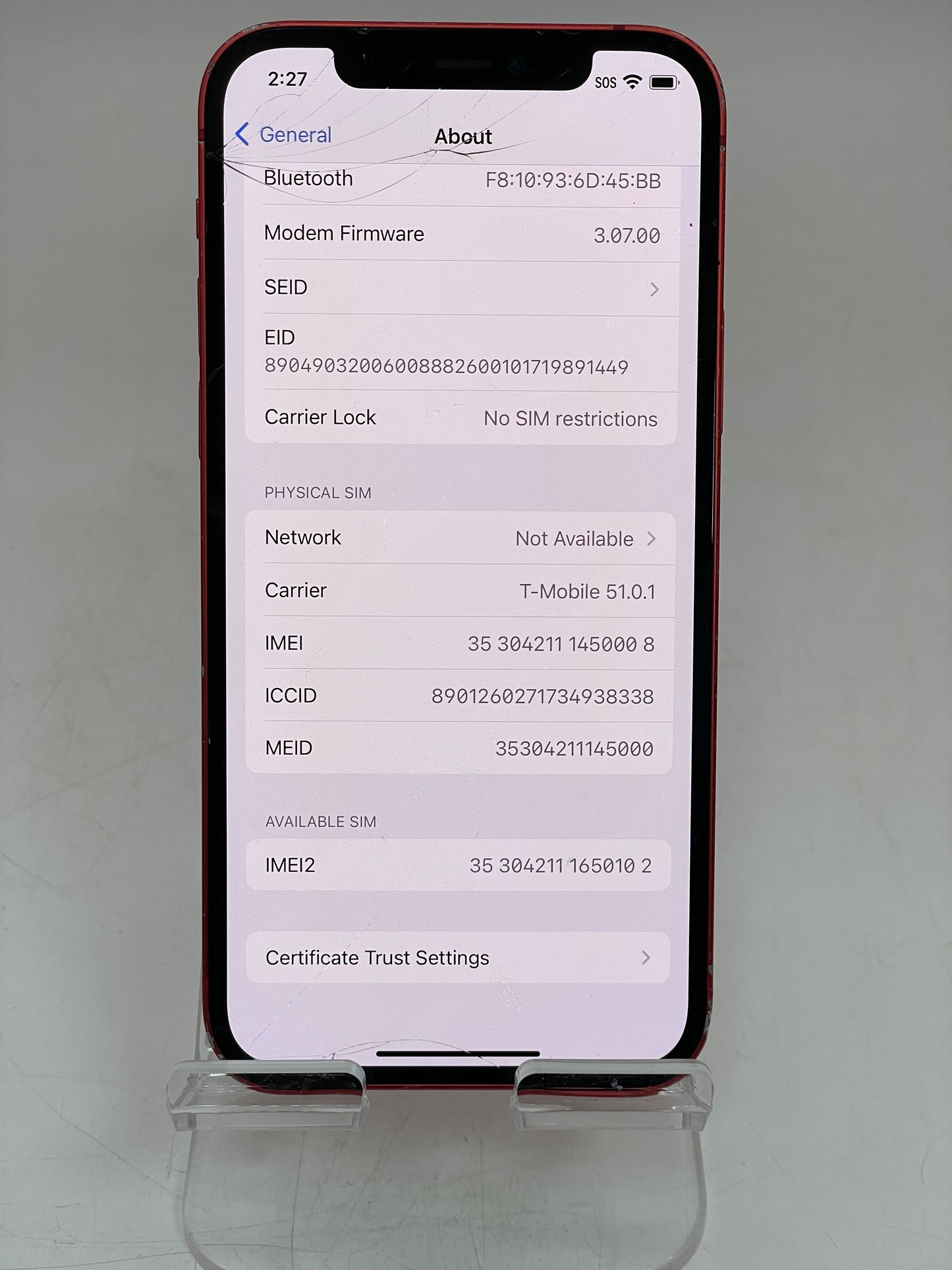 Unlocked Apple iPhone 12 Red 64GB A2172 MGG73LL/A READ