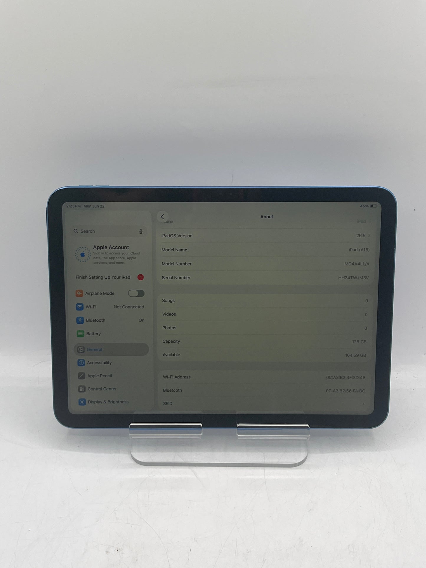 Apple iPad A16 MD4A4LL/A  A3354 (2025) 128GB WiFi Tablet - Blue