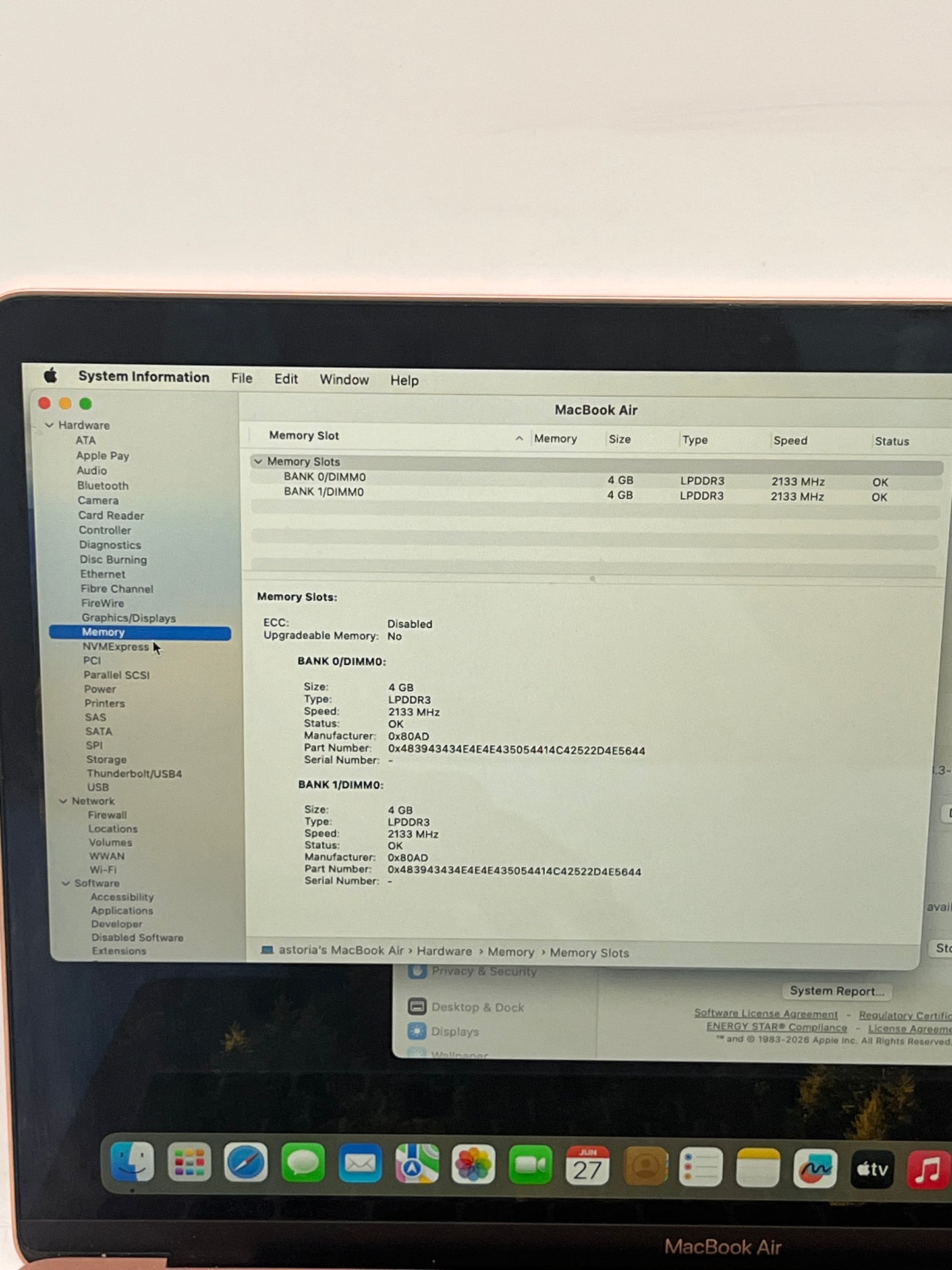 2019 Apple MacBook Air 13.3" i5 1.6GHz 8GB RAM 128GB SSD Rose Gold A1932 77 Cycle Count