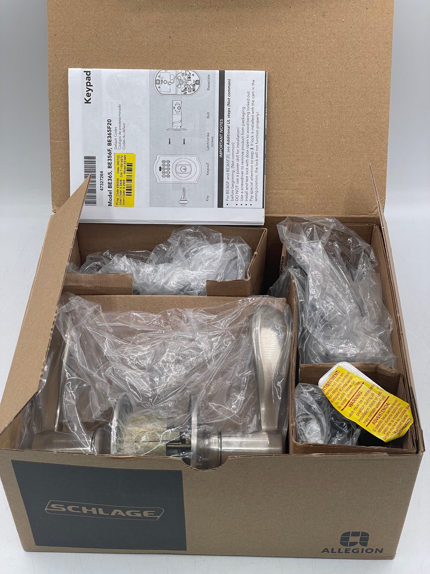 New Schlage Camelot Keypad Security Set - Satin Nickel - FBE365 V CAM 619 ACC