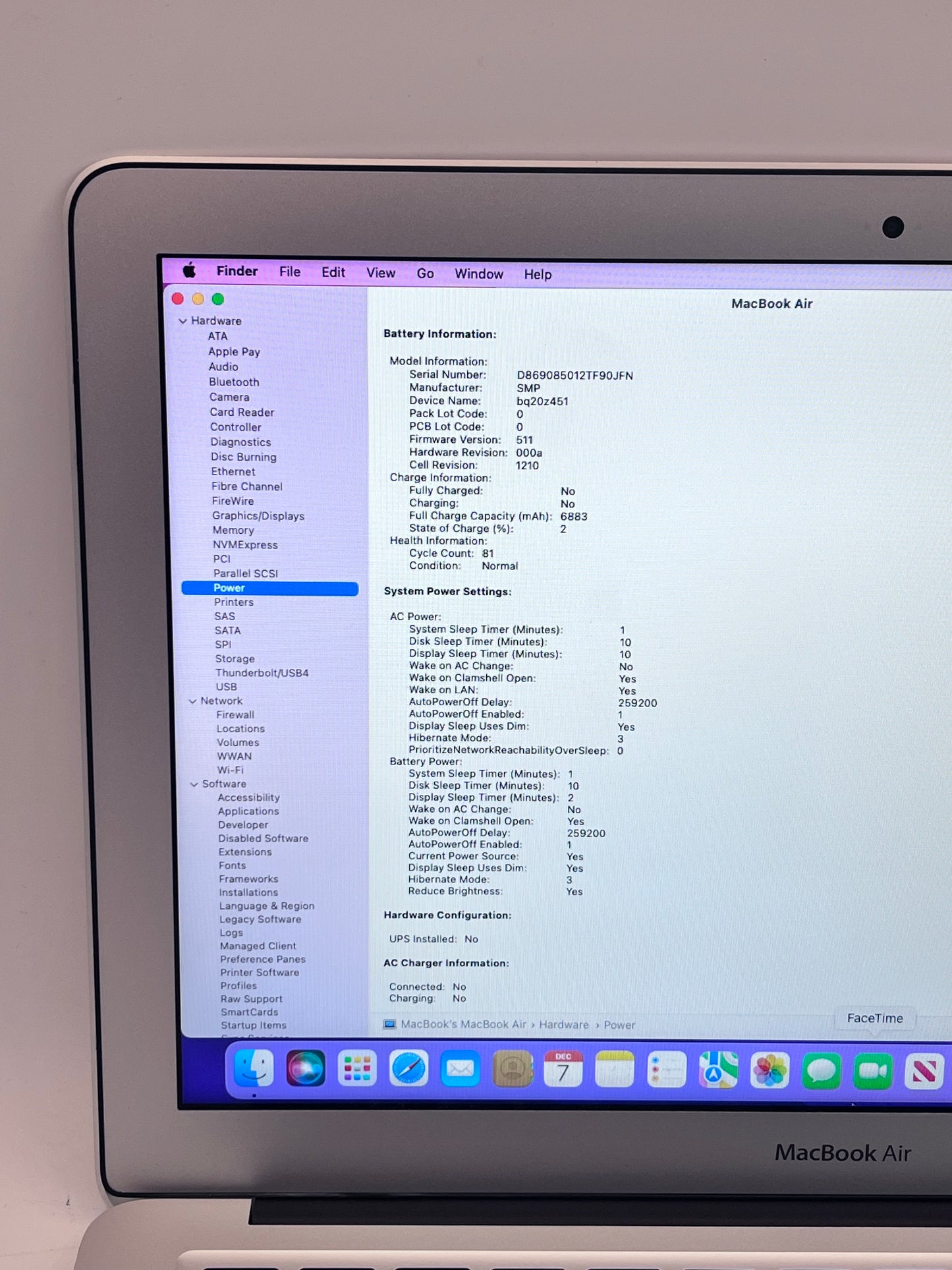 2017 Apple MacBook Air 13" Core i7 8GB 256GB A1466- Silver no w/ Box