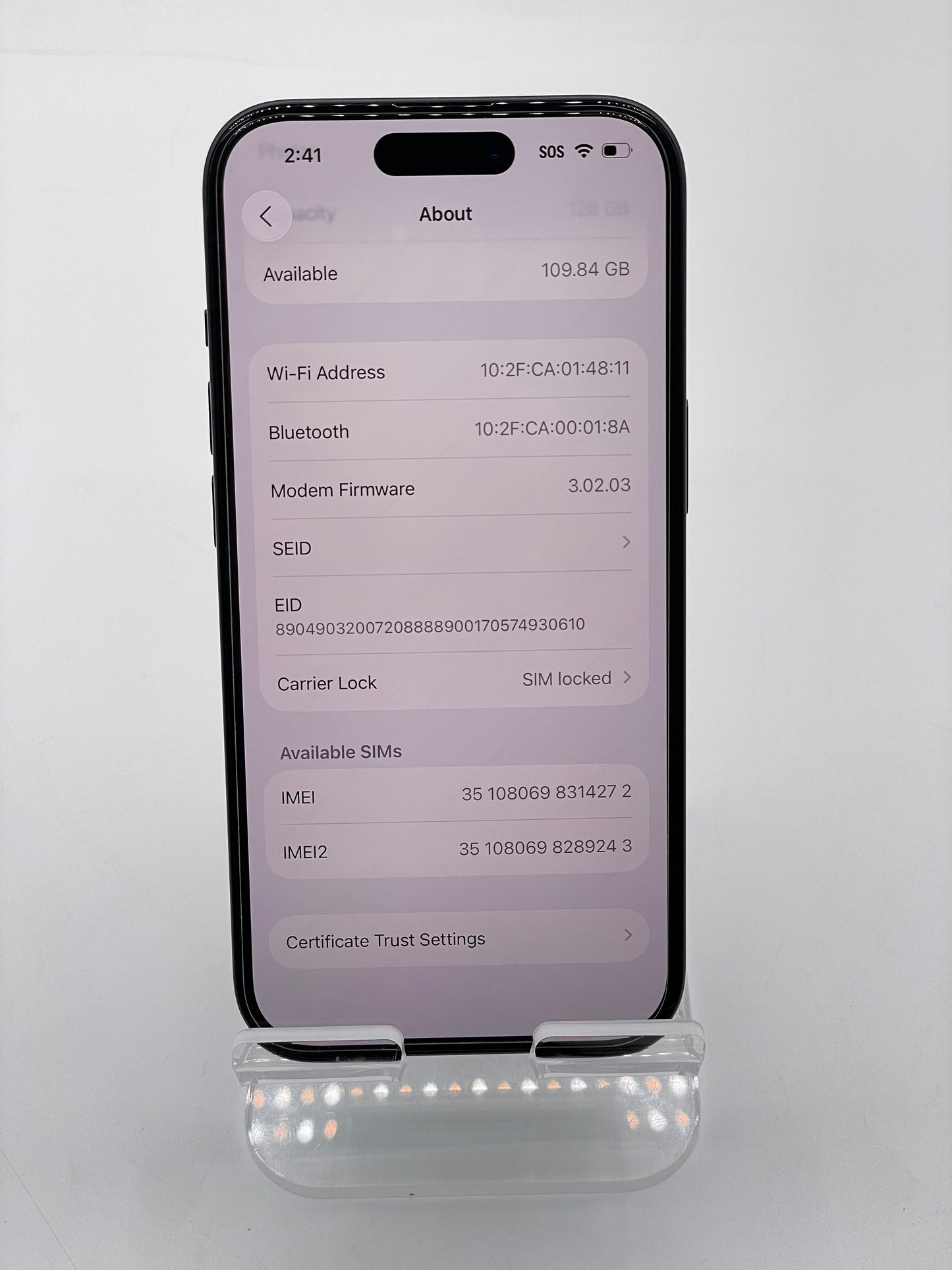 Wi-Fi ONLY Apple iPhone 15 128GB A2846 NTLV3LL/A 98% BH - Black