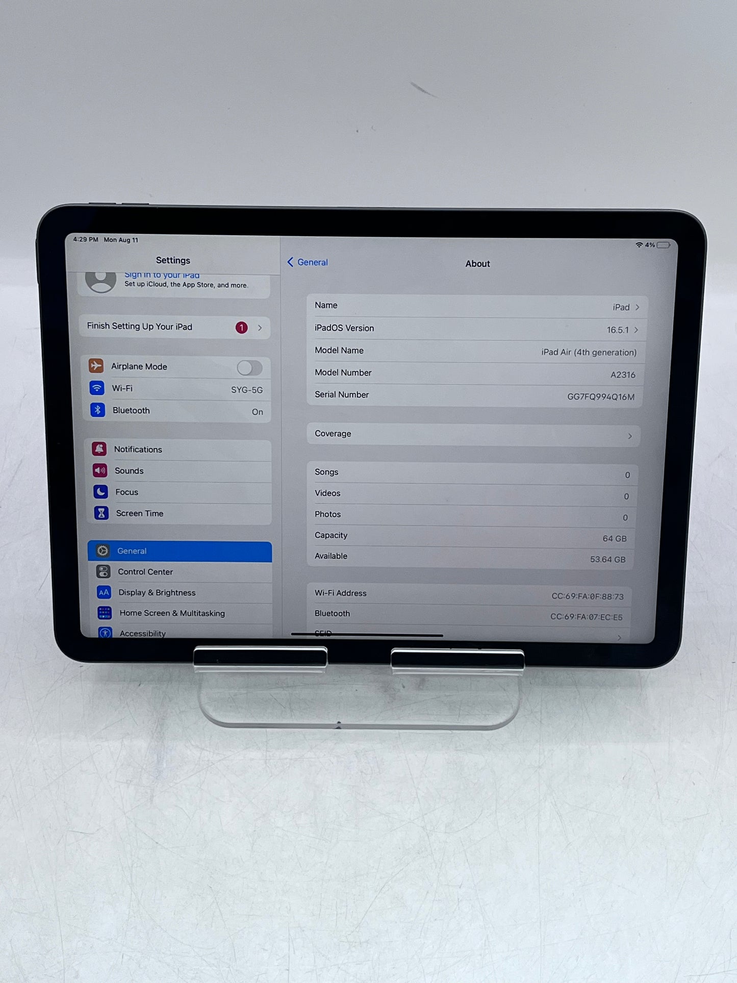 Apple iPad Air (4th Gen) A2316 MYFM2LL/A 256GB 4 GB- Space Gray