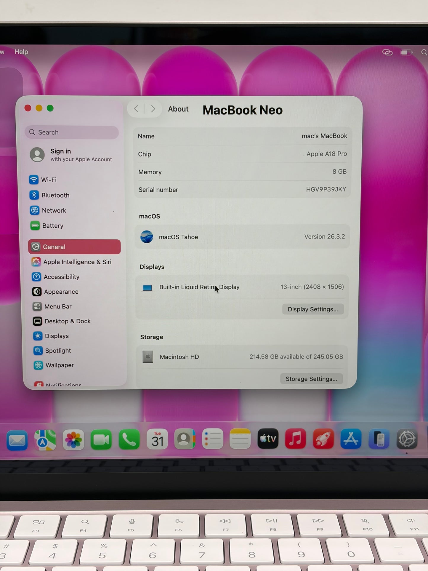2026 Apple MacBook Neo 13" Pink A18 Pro 8GB 256GB 0 Cycle Count