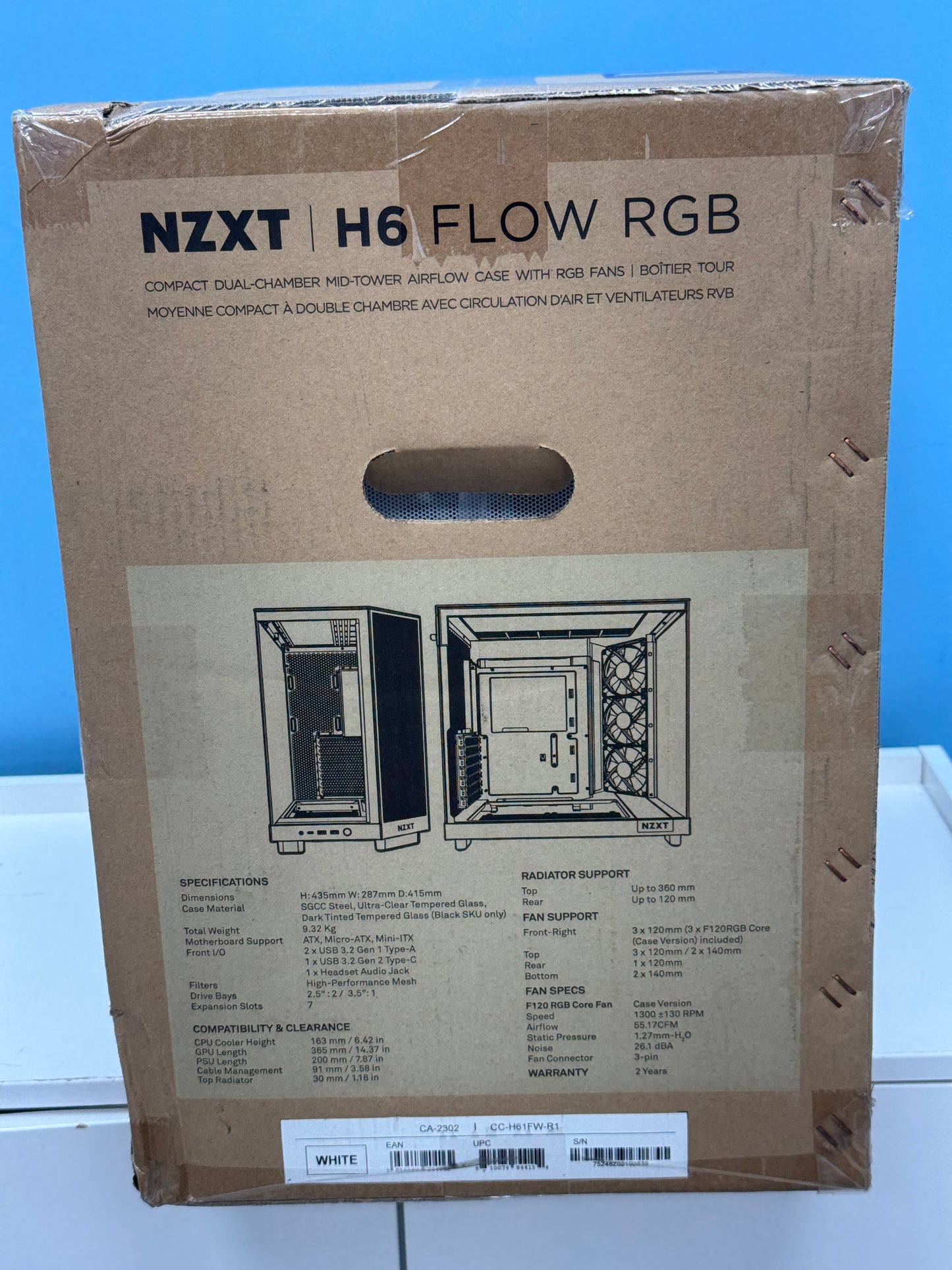 NZXT H6 FLOW RGB Compact Dual-Chamber Mid-Tower Airflow Case White