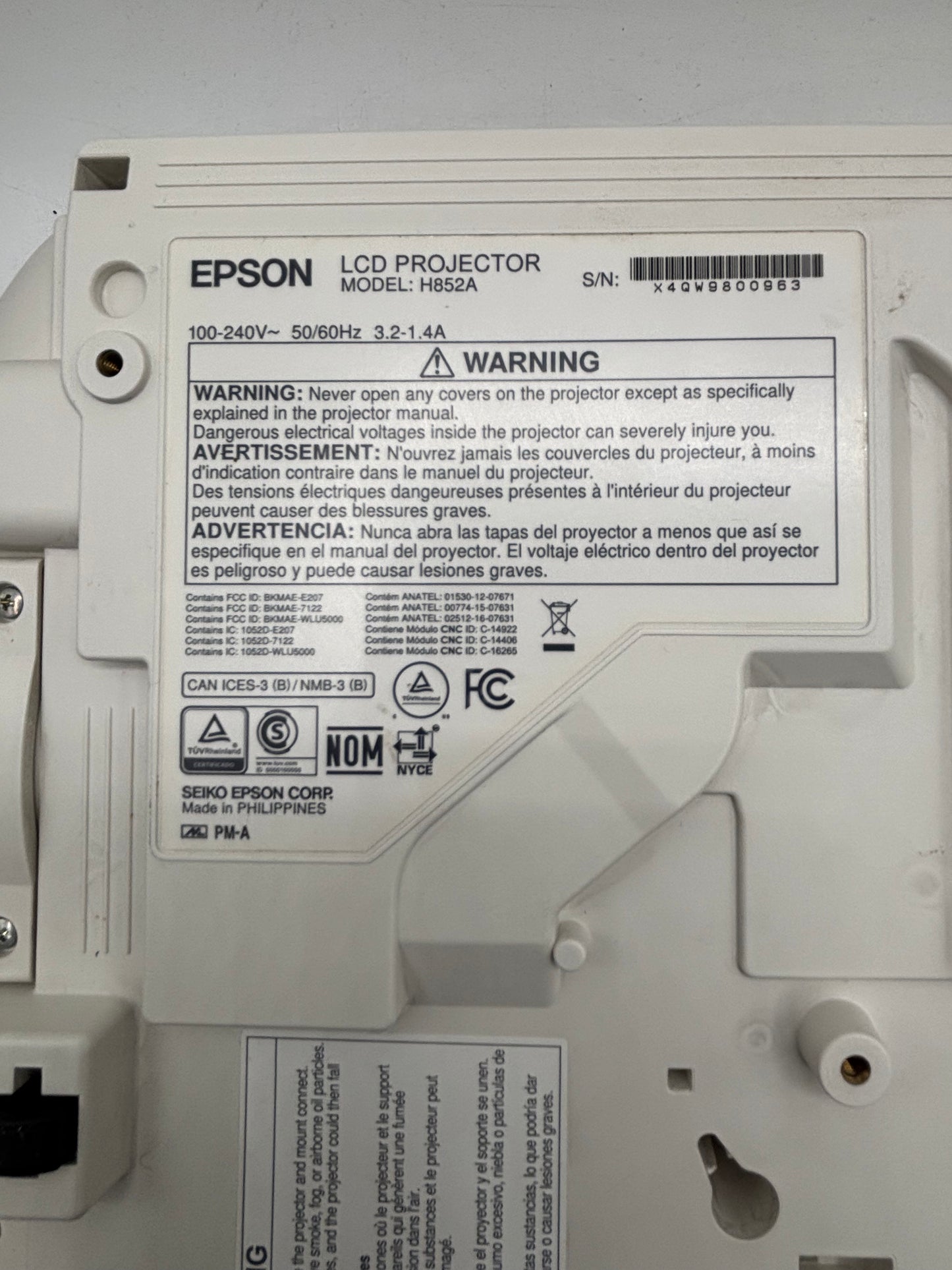 White EPSON Home Cinema 2150 1080p Wireless 3LCD Projector H852A
