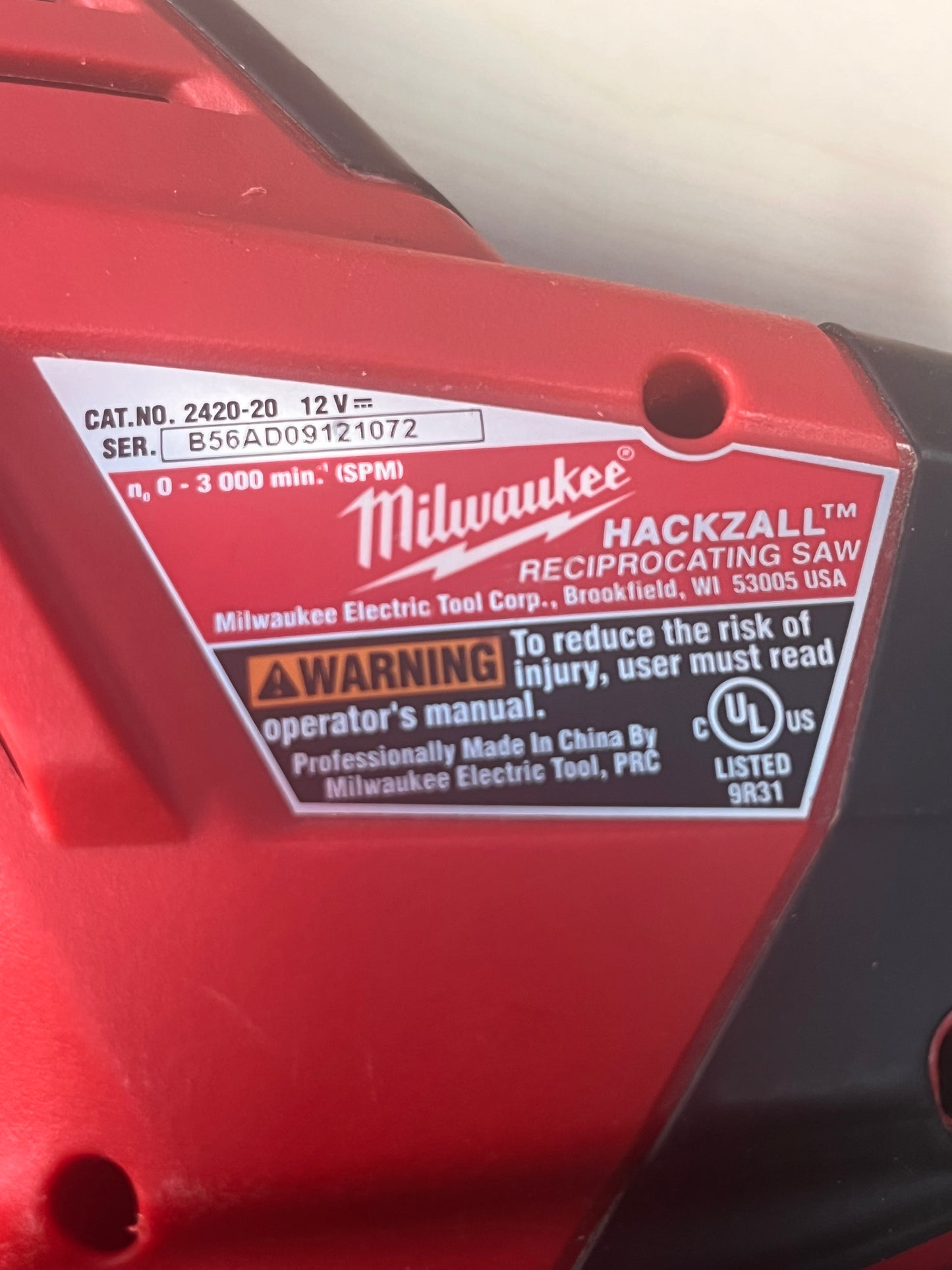 Milwaukee M12 Hackzall Reciprocating Saw (2420-20) w/ M12 Battery, Charger and Case