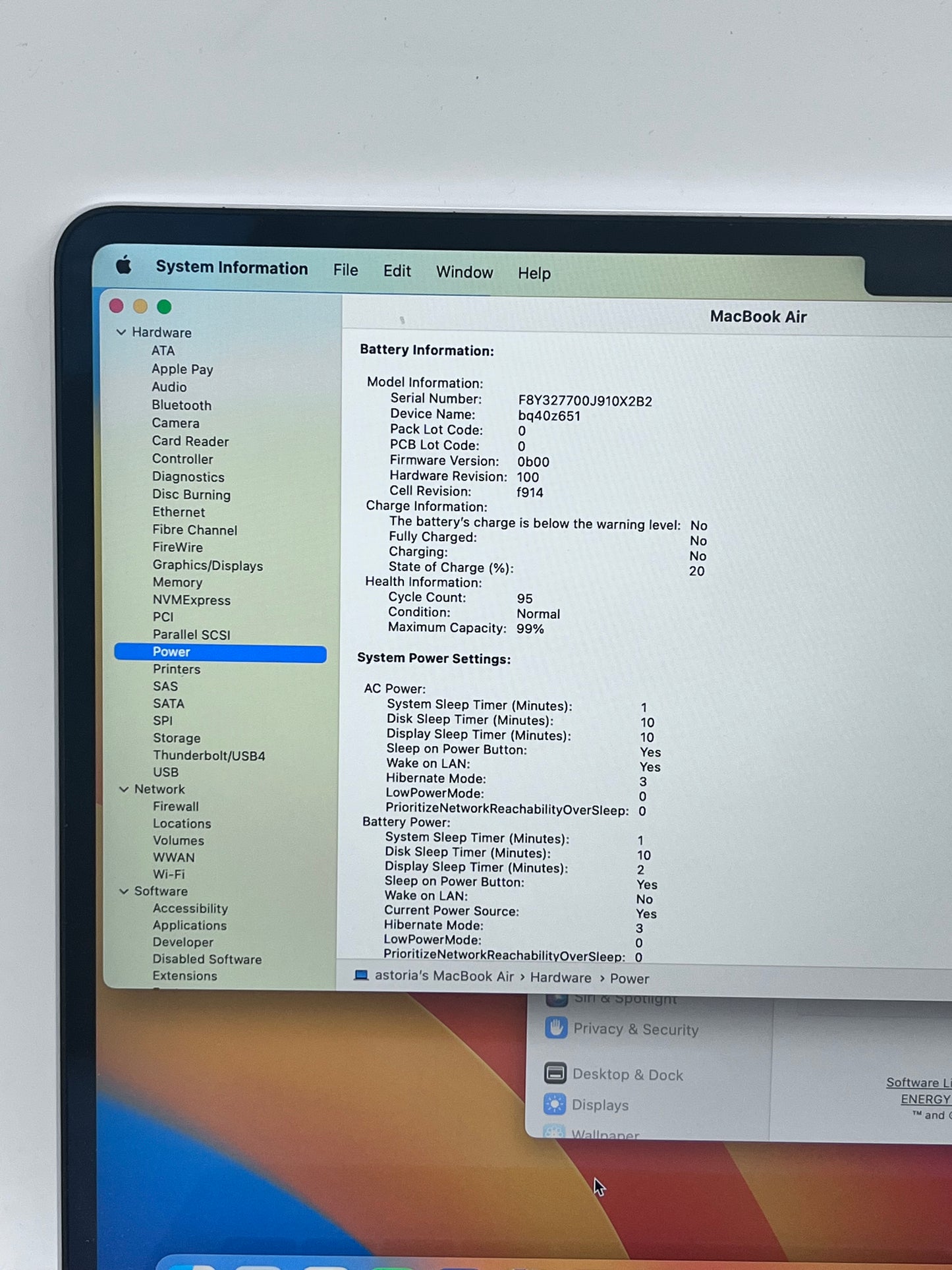 2022 Apple MacBook Air 13" M2 A2681 8C CPU 8C GPU 8GB 256GB Starlight 95CC