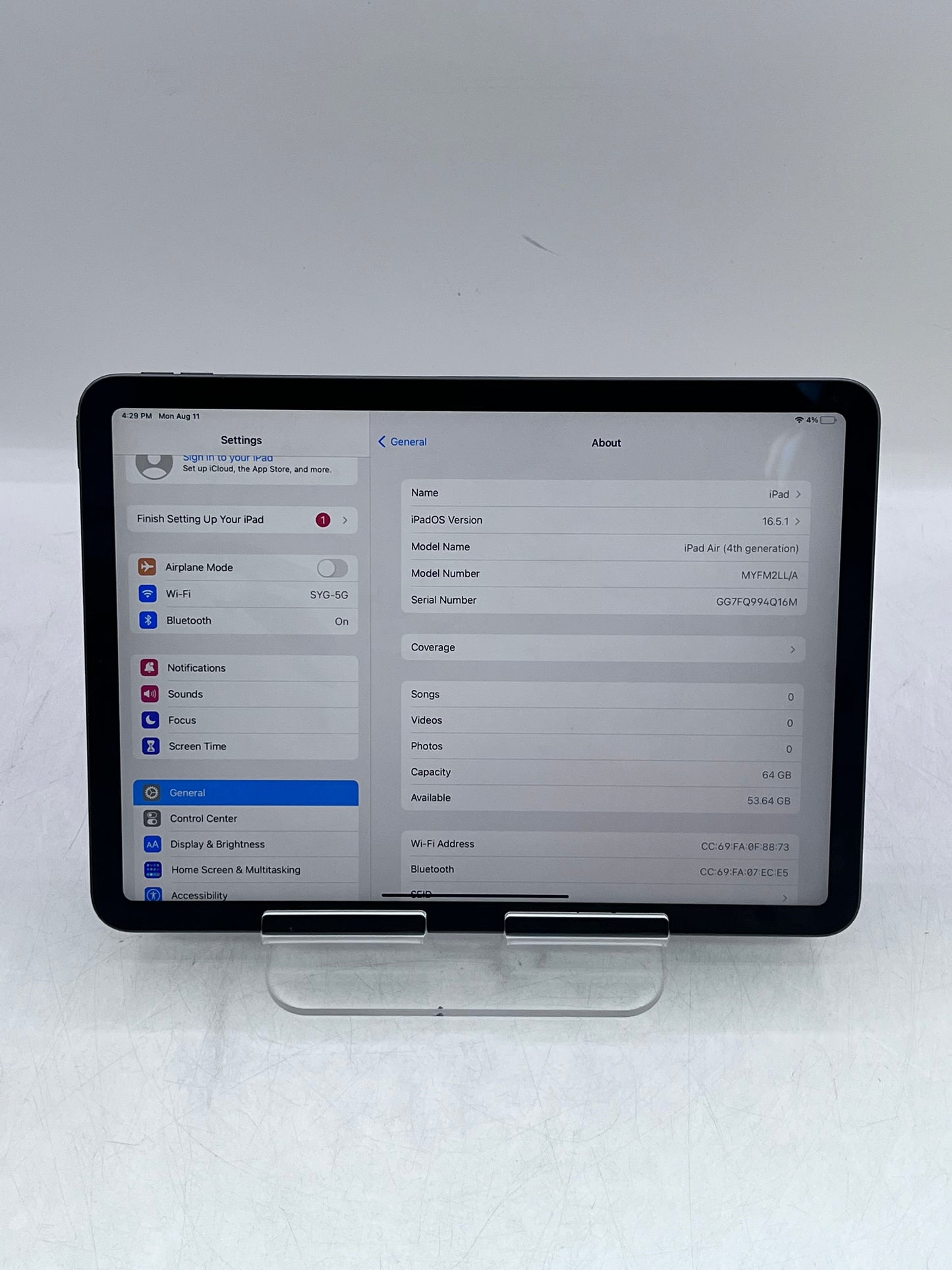 Apple iPad Air (4th Gen) A2316 MYFM2LL/A 256GB 4 GB- Space Gray