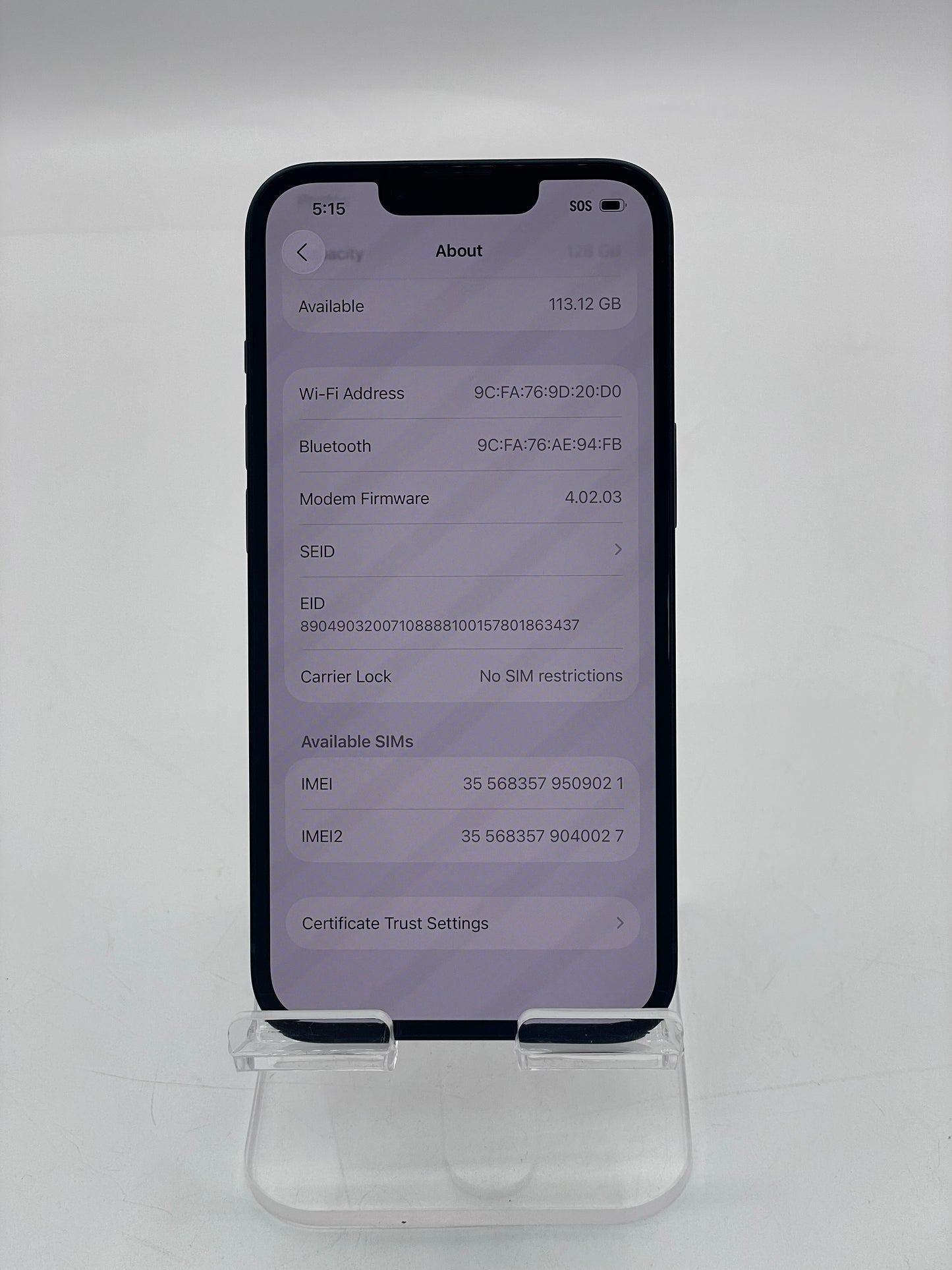 Unlocked Apple iPhone 14 - 128GB A2649 MPUA3LL/A - Midnight 100% BH