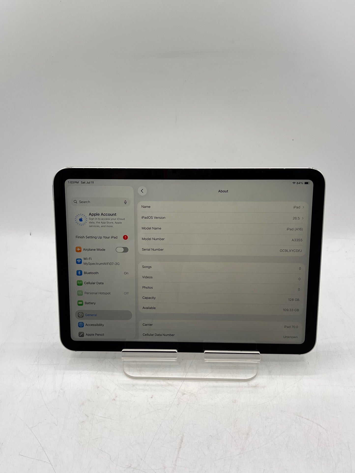 Unlocked Apple iPad A16 A3355 ND7F4LL/A 128GB WiFi + Cellular Silver Tablet